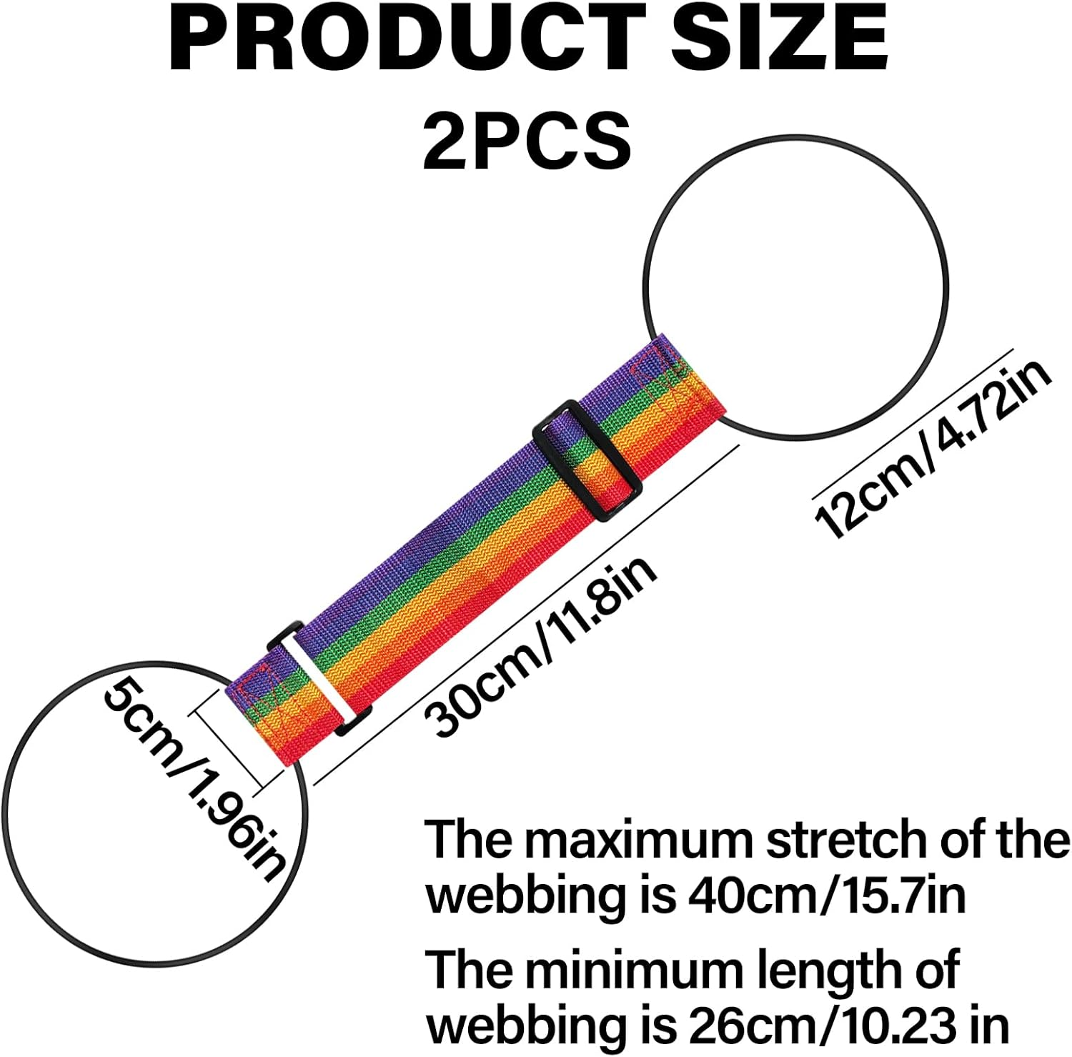 WELANE Bag Fastening Rope, 2 PCS Rainbow Colour Polyester Elastic Adjustable Luggage Straps for Suitcases and Bags