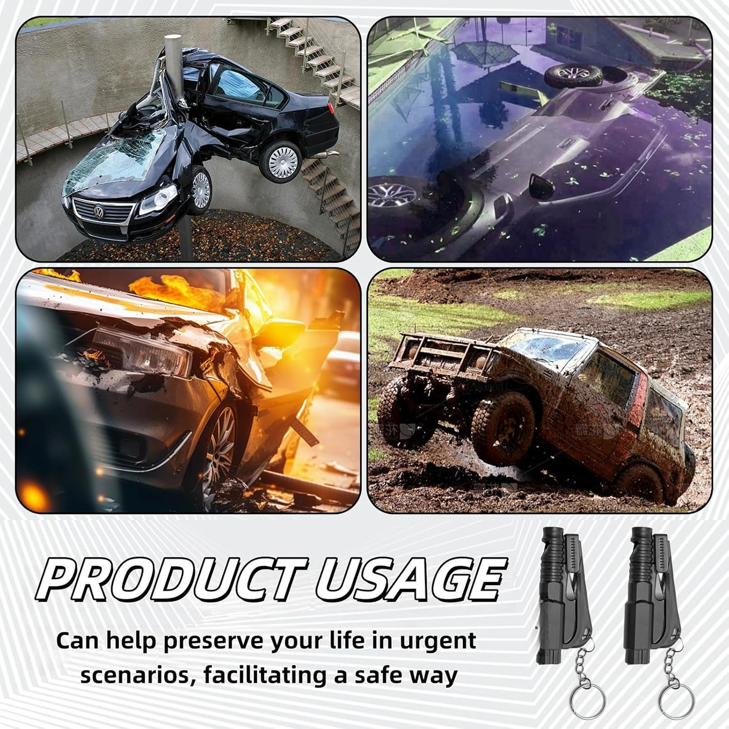 MAEZOE 3-In-1 Car Window Breaker Seatbelt Cutter Keychain, Emergency Window Glass Breaker Tool for Car, Family Safety, Road Trips & Daily Commute &ndash; 3PCS