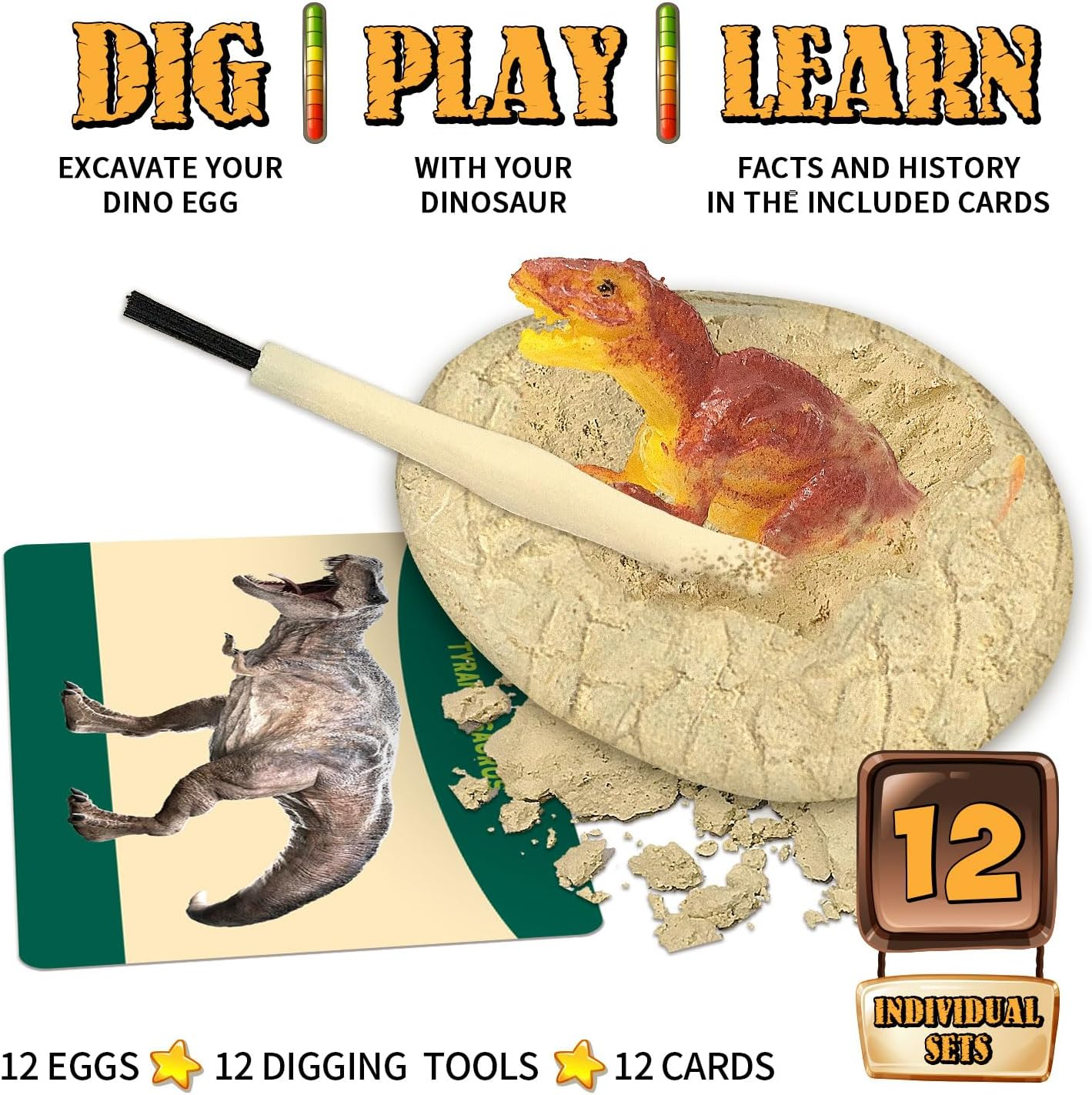 Dinosaur Toys, Dinosaur Egg Dig Kit Kids- Surprise Eggs Pack with 12 Unique Dinosaurs- Easter Eggs Science STEM Gifts for Boys Girls Dino Eggs Excavation Toy for Age 4 5 6-8 8-12 Year Old image number 2