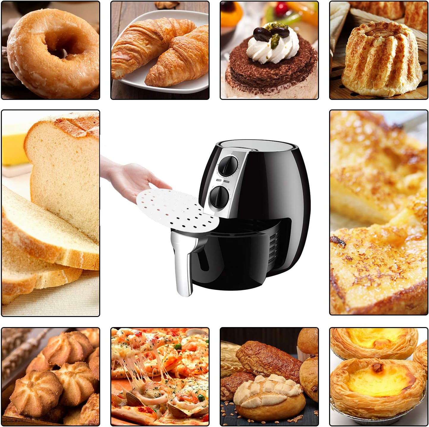 Janyun 200Pcs 9 Inch Air Fryer Parchment Paper Liners Bamboo Steamer Baking Sheets for Air Fryer Accessories (9 Inch) image number 1