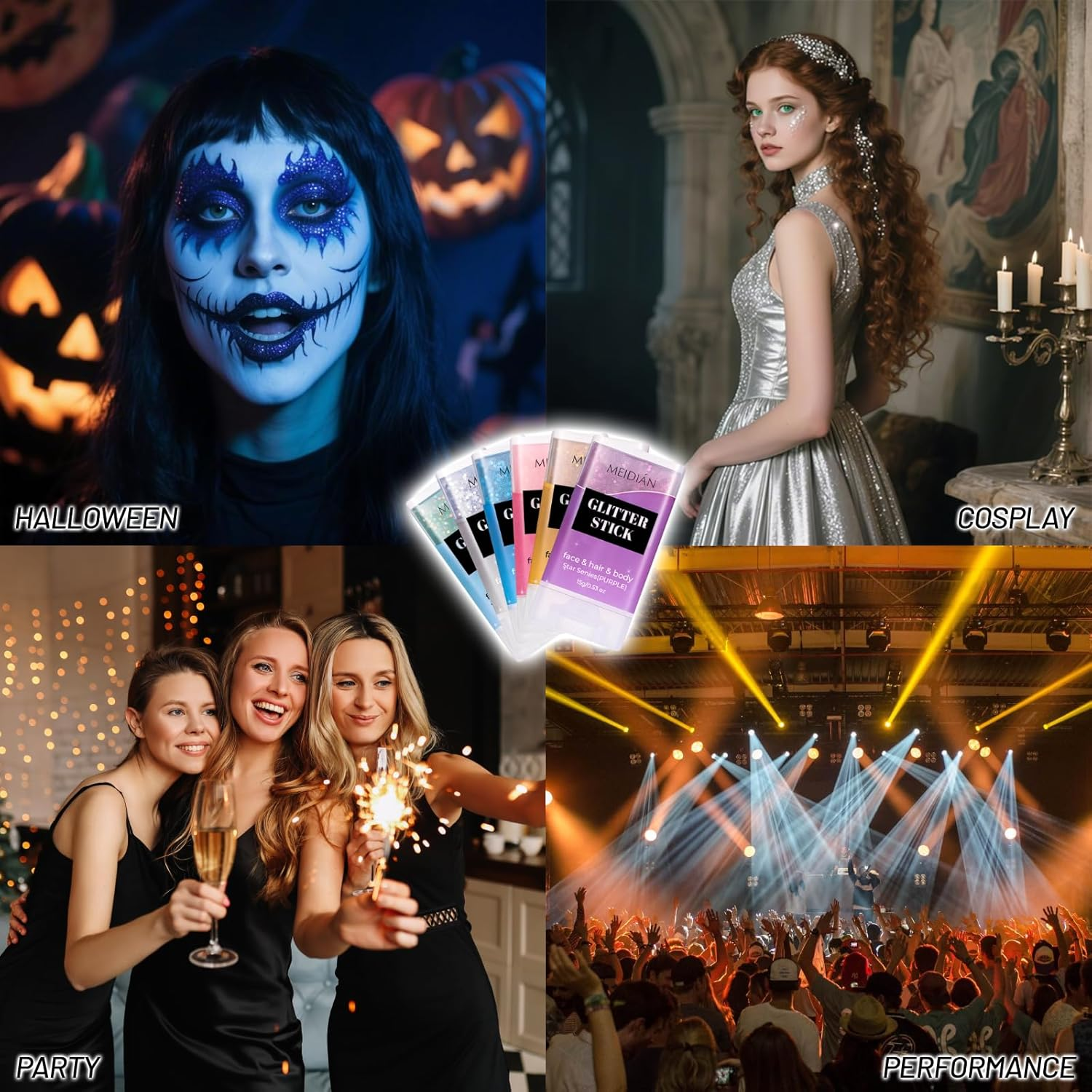 YBUETE Blue Face Body Glitter Stick,Face Chunky Glitter Gel for Singer Concert Outfit Rave Festival Accessories for Women,Glitter Nail Sequins Iridescent Flakes for Festival Rave Halloween Makeup image number 3