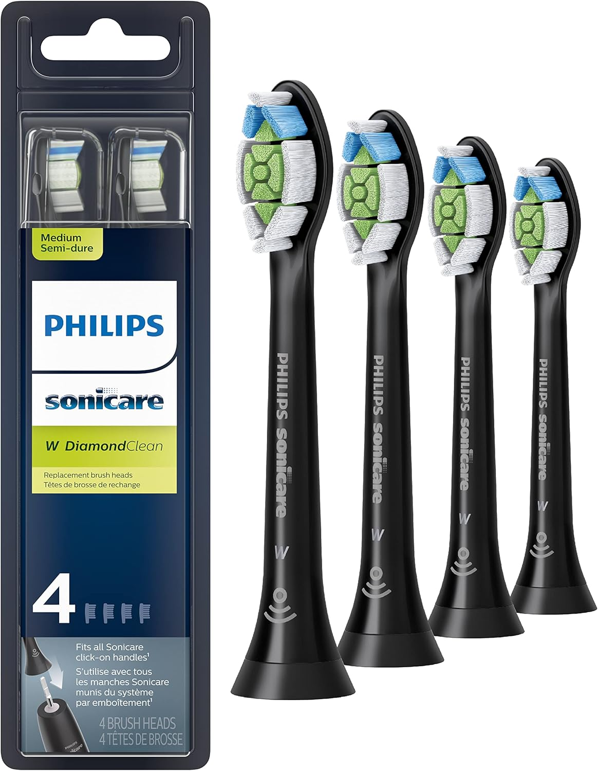 Genuine Philips Sonicare Diamondclean Replacement Toothbrush Heads, HX6062/95, Brushsync Technology, Black 2 Pk