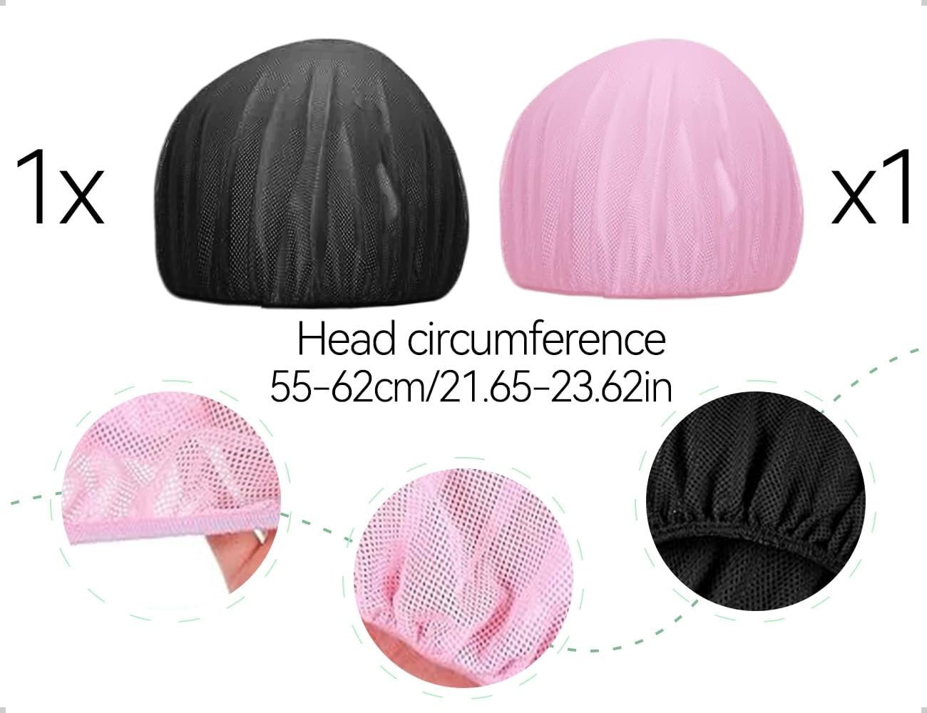 AOYEGIC Pack of 2 Hair Nets, Breathable Drying Caps, Adjustable Hair Nets, Mesh Night Sleeping Cap, Used for Boys Girls, Home, Work (Pink and Black) image number 6