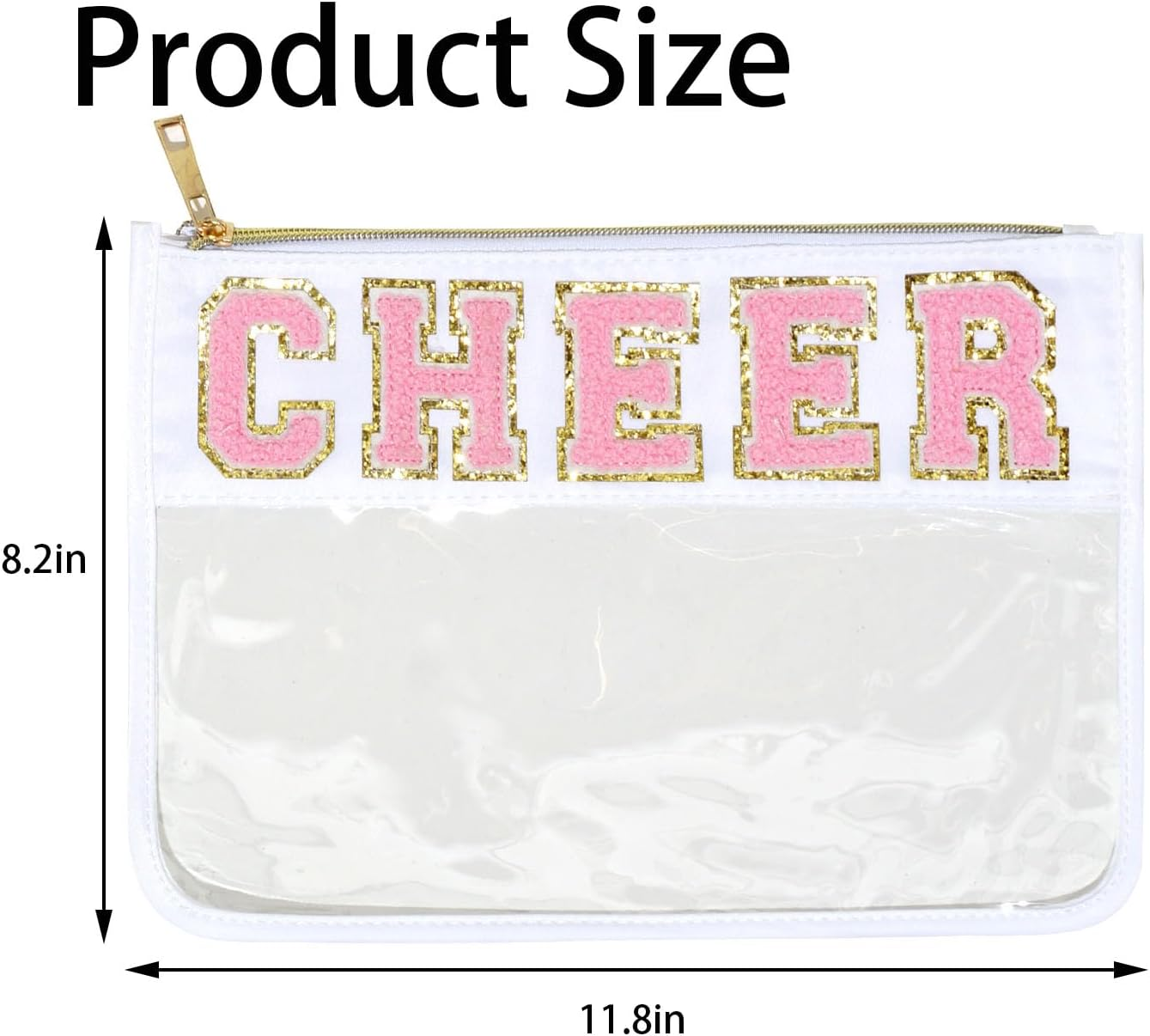 1 Pcs Cheer Gifts Chenille Letter Cheer Bags Patch Makeup Bag Flat Clear Pouch Cheerleading Gifts for Girls Cheer Teams, Beige, Cheer Bag image number 2
