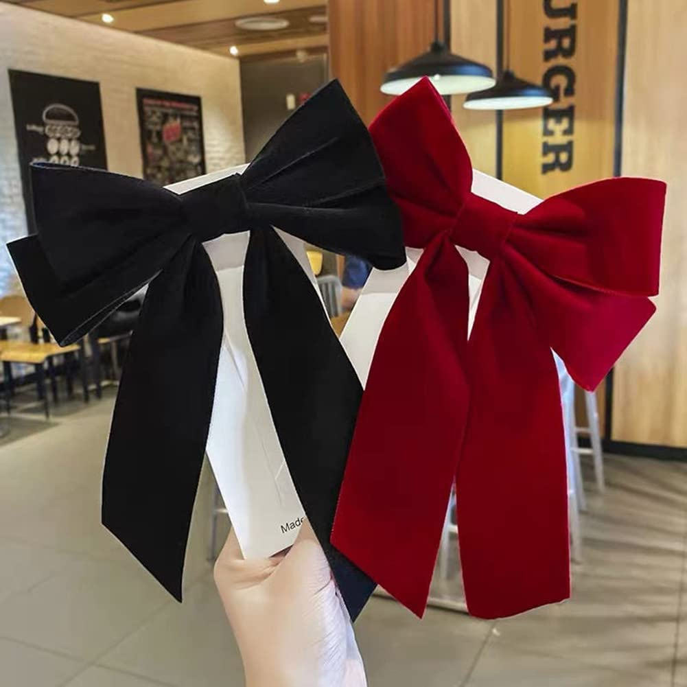 Hair Bows for Women French Barrette Hair Clips Big Bows for Girls Bowknot Hair Clip Metal Hair Accessories for Teen Girls Hairpin Red Black Velvet Bow 2Pcs image number 1