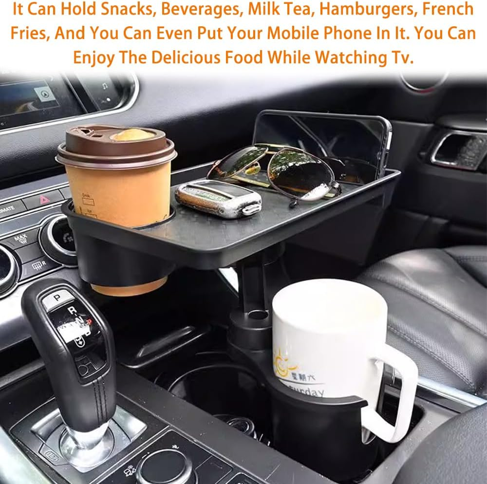 Car Cup Holder and Tray Set, Includes Two Cup Holder Trays, 2-In-1 Detachable Car Tray, 360&deg; Rotating Tray, with Phone Slot, Expandable Cup Holders, Travel Accessory image number 5
