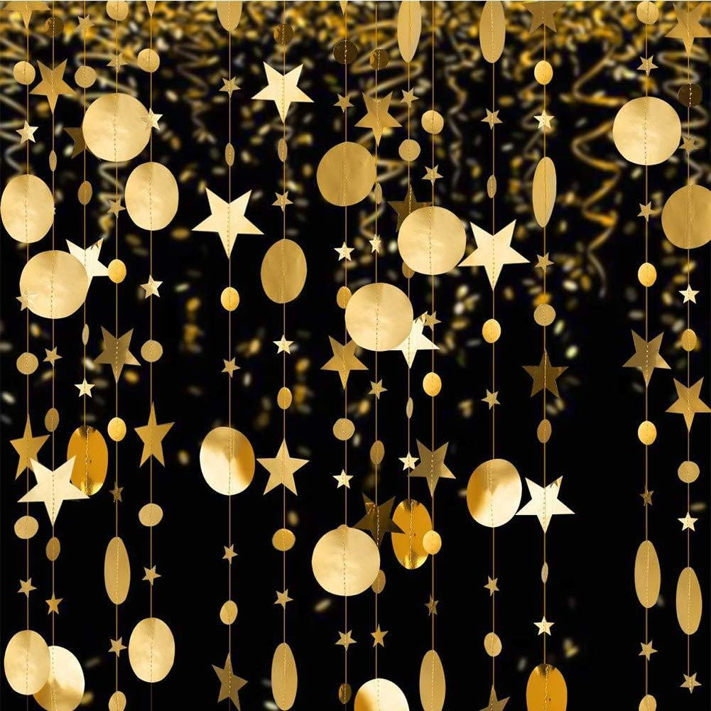 （48Pcs 156Inch） * 3 String Twinkle Little Star Party Garlands Glitter Hanging Moon Stars Decorations Banner Backdrop Decor for Ramadan Wedding Xmas Birthday EID Graduation (Gold) image number 5