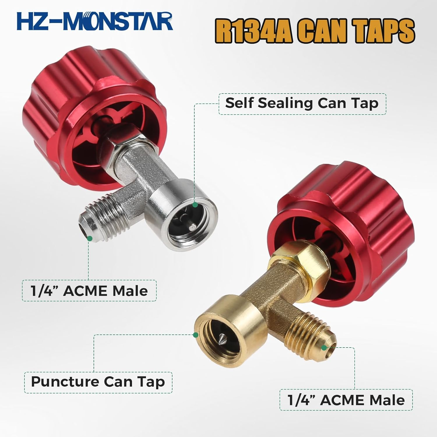 R134A Can Tap, Self Sealing R134A Refrigerant Dispenser with 1/2" Acme 1/4" SAE Adapter, R134A Self Sealing Can Tap and Puncture AC Freon Can 134A Adapter Fittings for AC System Red