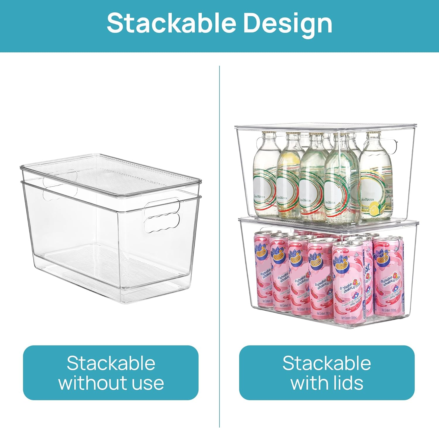 Vtopmart 4 Pack Clear Stackable Storage Bins with Lids, Xlarge Plastic Containers with Handle for Pantry Organizer, Perfect for Kitchen, Fridge, Cabinet, Closet, Bathroom