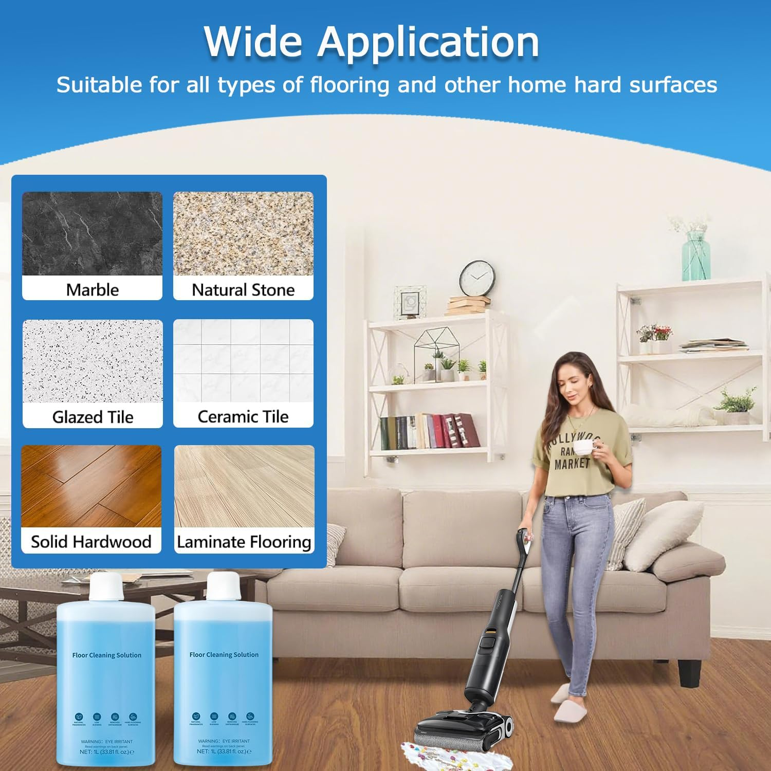 2-Pack Floor Cleaning Solution Compatible with All Roborock, Floor Cleaner for Hardwood, Compatible Robot Vacuums with Mopping and Wet and Dry Vacuum 1L image number 1