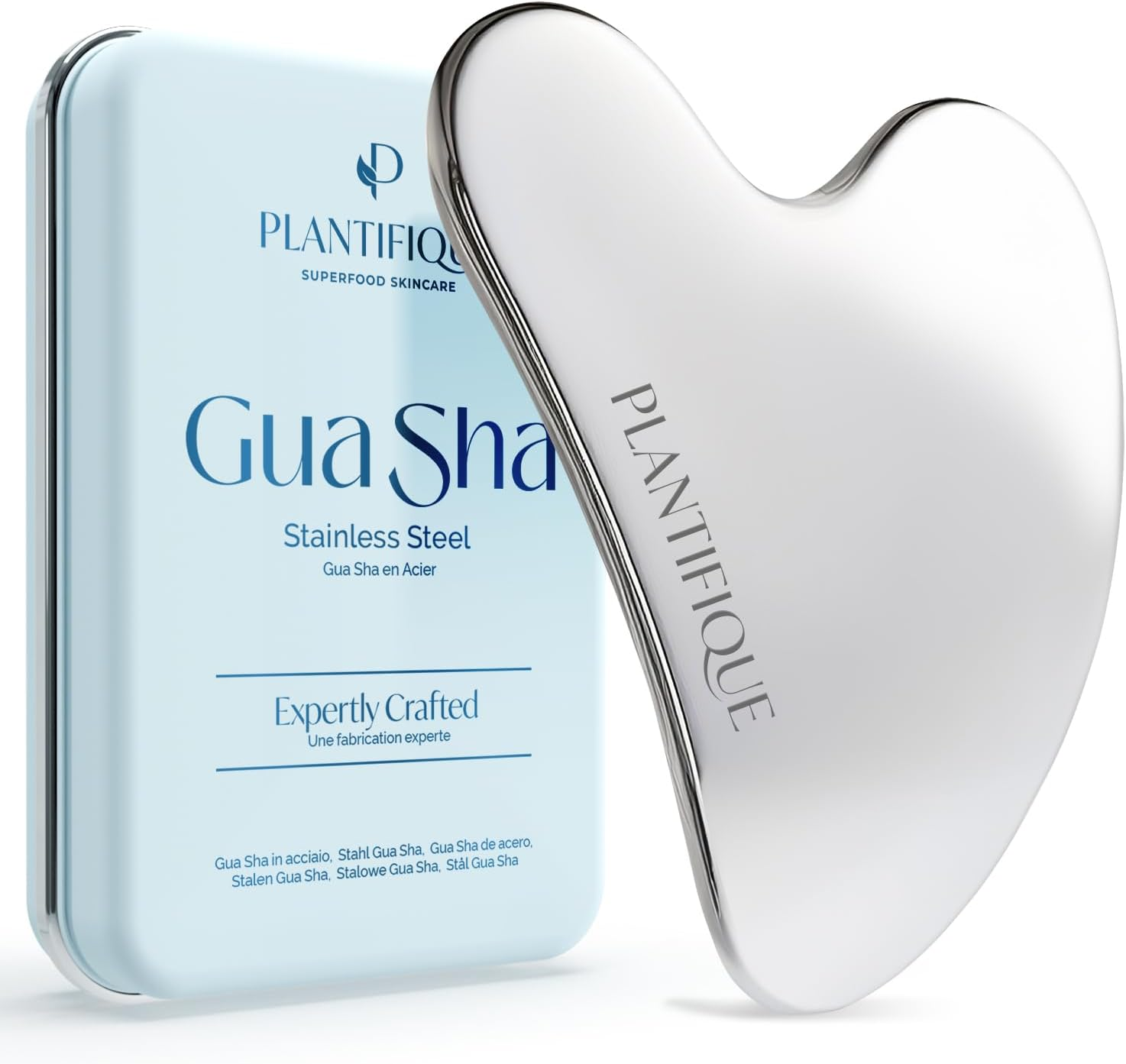 PLANTIFIQUE Stainless Steel Gua Sha | Facial Tool | Skin Massage for Face Body Eyes Neck Heart Style with Travel Pouch | Skin Care Gift image number 4