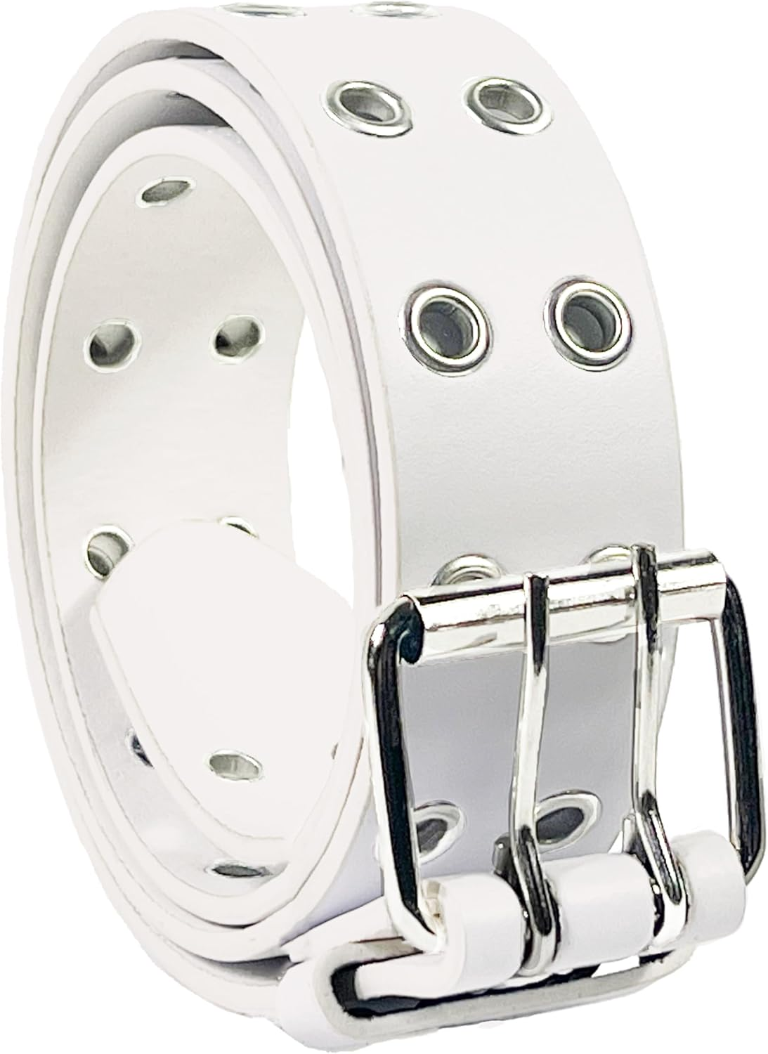 Double Grommet Leather Belt - PU Leather - Double Prong Belt Buckle - 2 Hole Grommet Belt for Women Men by Belle Donne image number 6