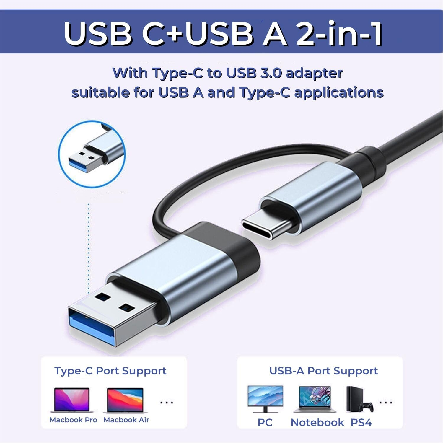 USB C Hub USB Hub 3.0, Aluminum 8 in 1 USB Extender with SD/TF Card Reader, 3.5Mm Aux Headphone Jack for Macbook Pro Air and More Pc/Laptop/Tablet Devices