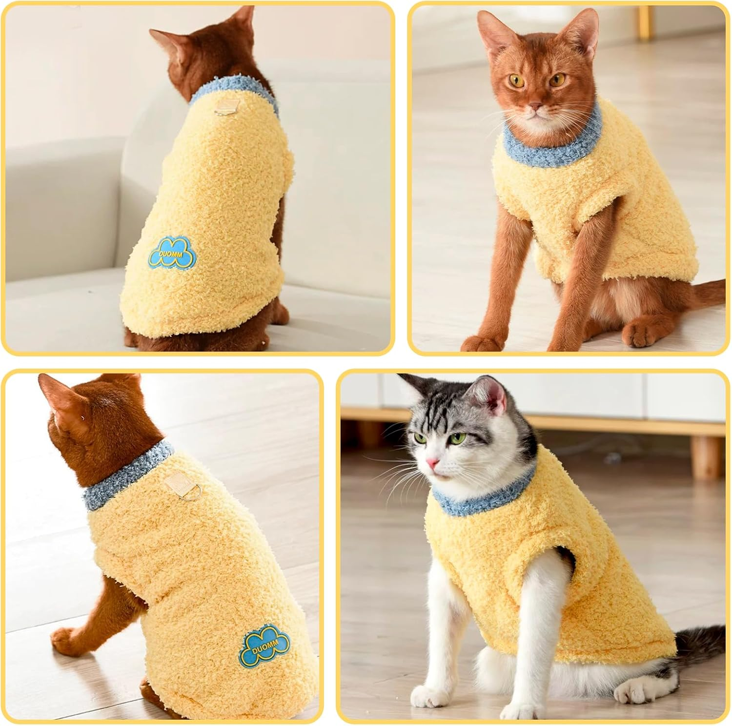 Soft Warm Jumper, Plush Sweatshirt for Small Cat & Dog, Winter Warm Cat & Dog Jumper Sweater, Pet Sweater Vest (Yellow, XS) image number 4