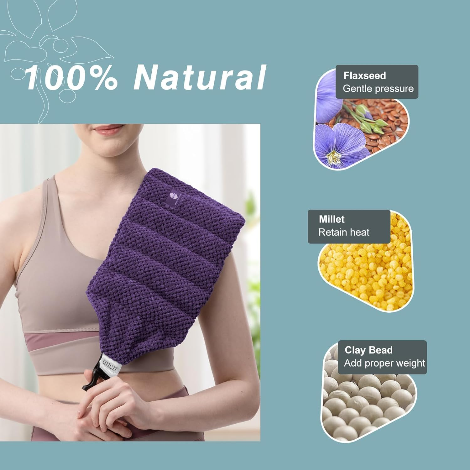 UNCN Large Microwave Heat Pack for Lower Back Pain Relief with Adjustable Strap| Wheat Bags Microwavable for Belly, Lumbar, Neck & Shoulder, Cramps, Menstrual, Muscle Spasms| Back Heat Pack (Dark Purple) image number 6