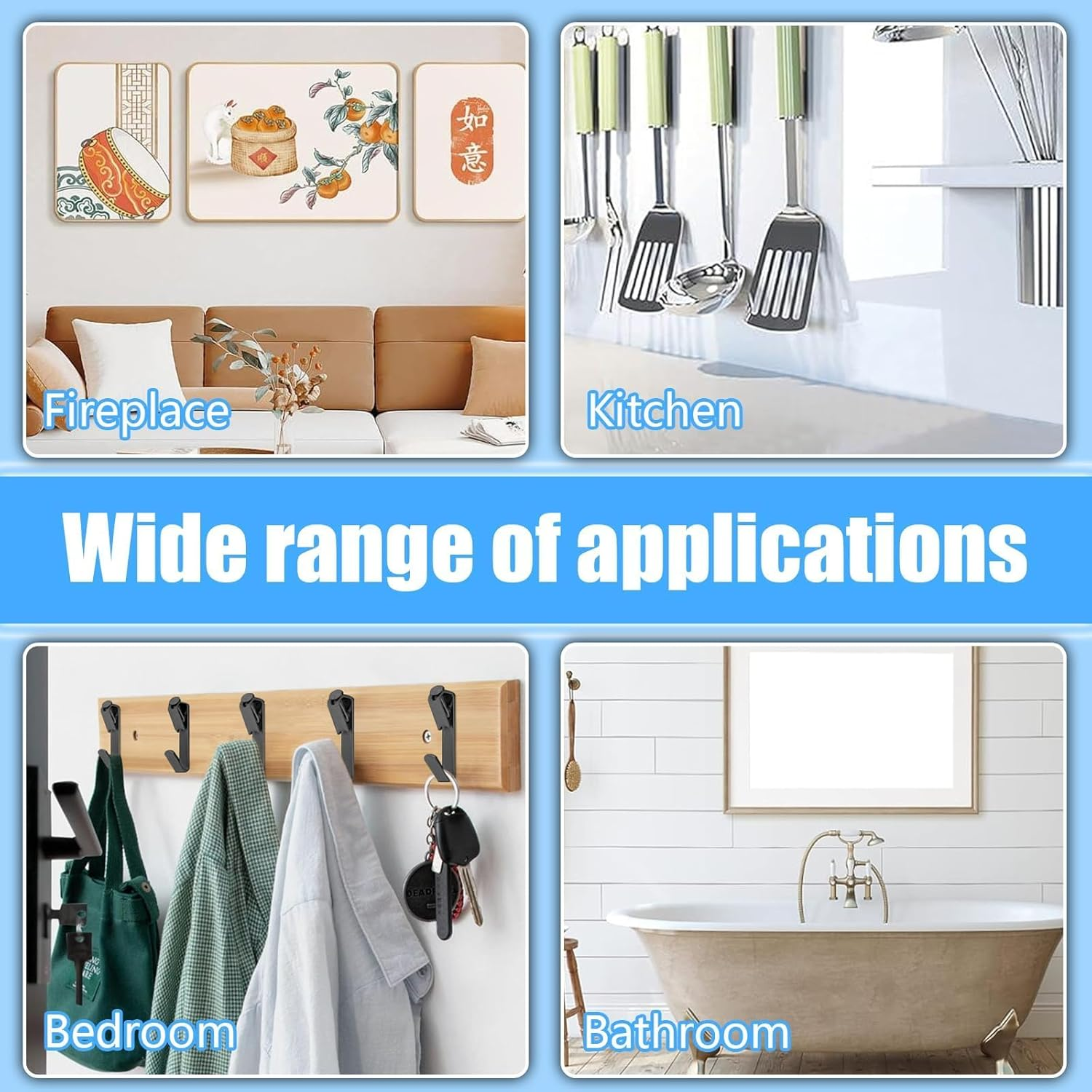 Picture Hangers, 100 Pieces Picture Hanging Kit Including 30Lb and 50Lb Picture Hanging Hooks, Picture Hooks with Nails for Picture Frames, Hanging Pictures, Clocks on Drywall and Wood Walls (Black) image number 3