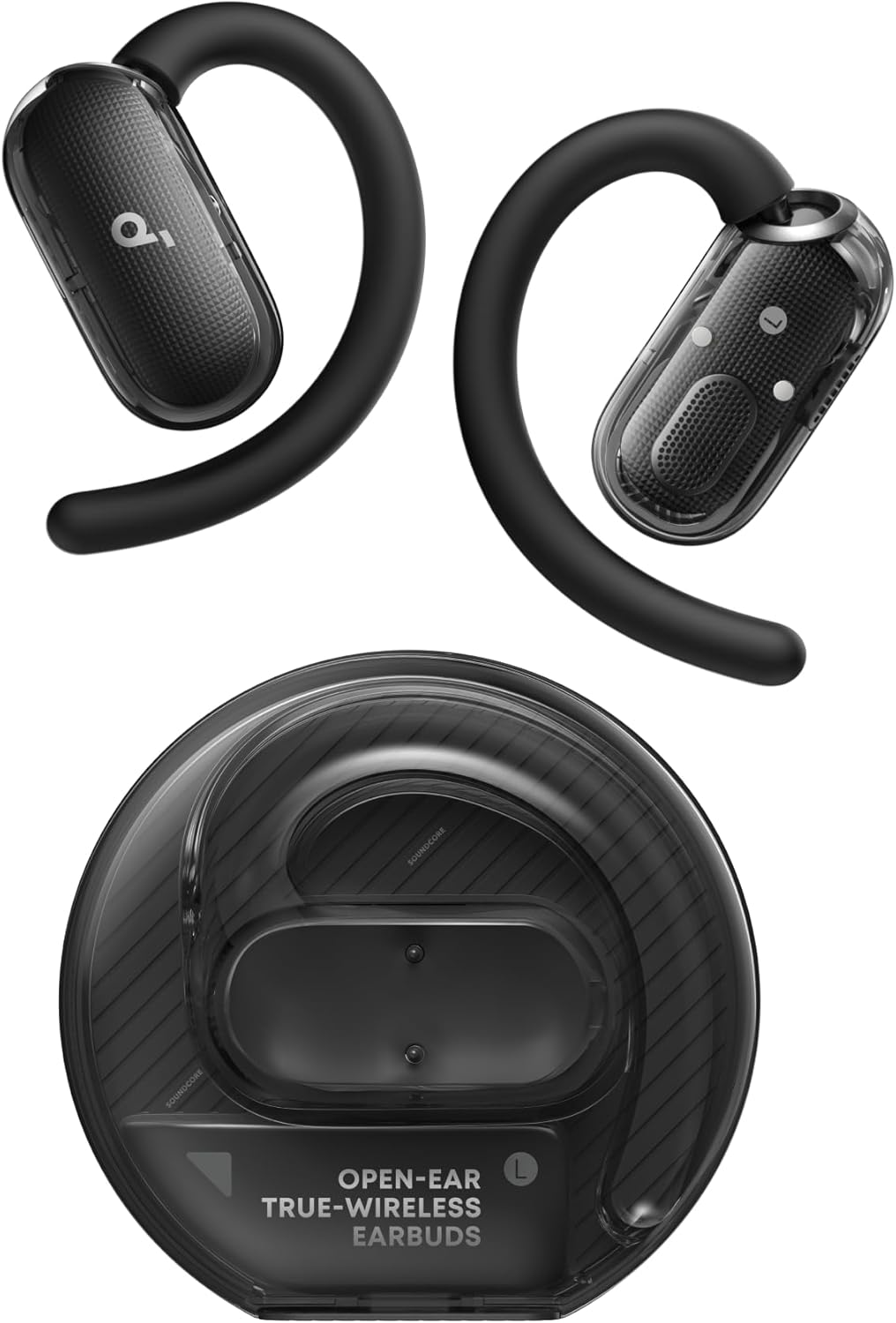Soundcore V40I by Anker, Open-Ear Headphones, Crystal-Clear Design, Lidless Case, 4 Adjustable Positions for Every Ear Size, Richer Bass, IP55, 21H Playtime, AI Clear Calls, Bluetooth 5.4, App Control
