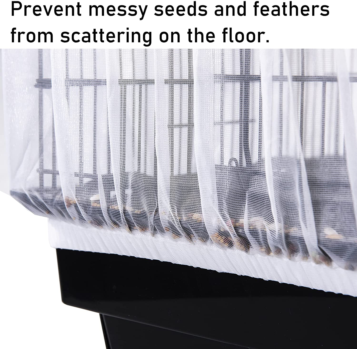 Tamu Style Bird Cage Seed Catcher, Large, Stretchy Form Fitting Mesh Skirt Cover for Parrot Enclosures, Light and Breathable Fabric, Prevent Scatter and Mess, Reusable, Adjustable, Lightweight, White - White image number 5