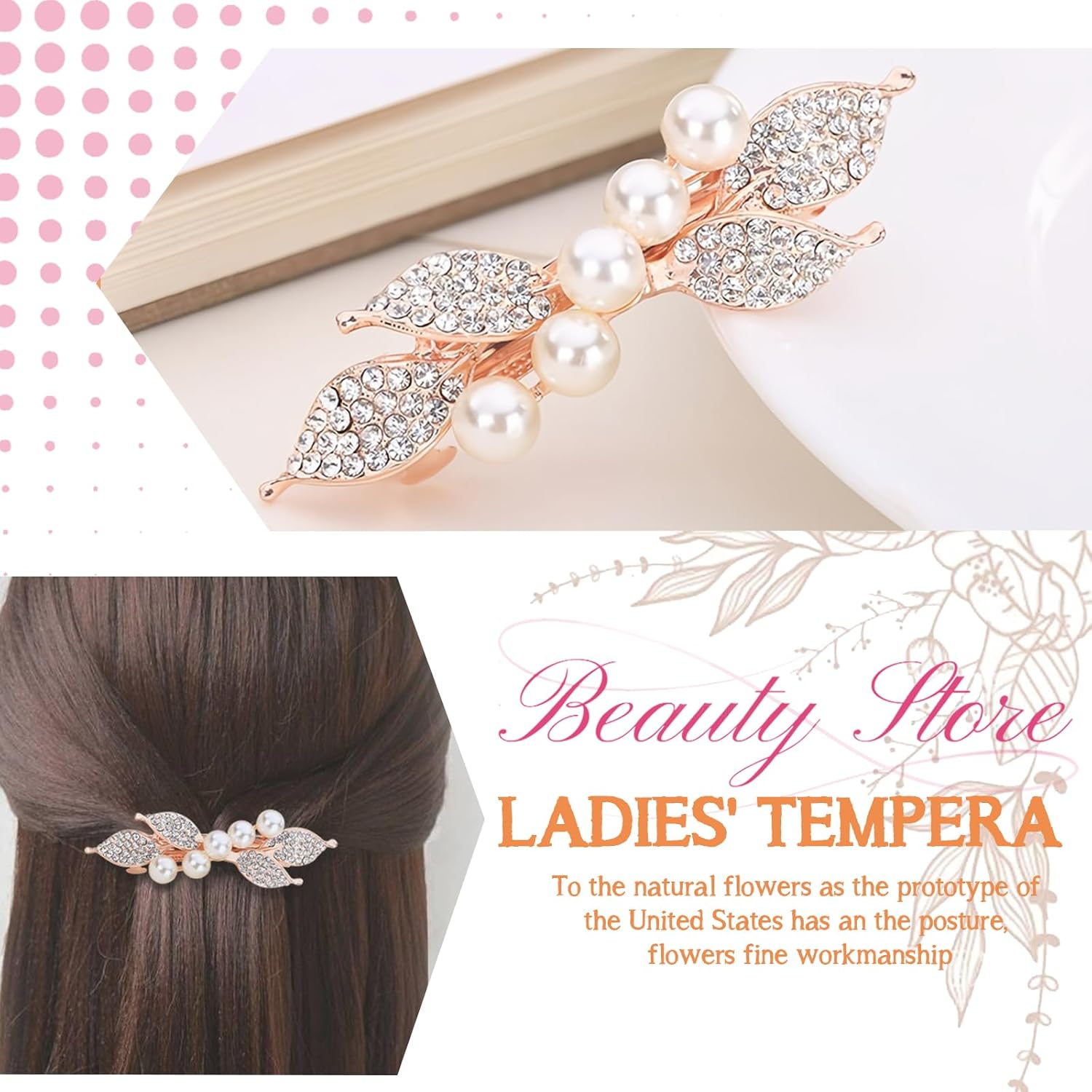 Pack of 4 Pearl Hair Clips for Women and Girls, Elegant Rhinestone Hair Clips with Flower Design, Bridal Hair Accessories for Wedding, Party, Everyday Life, Vintage Hair Accessories image number 5