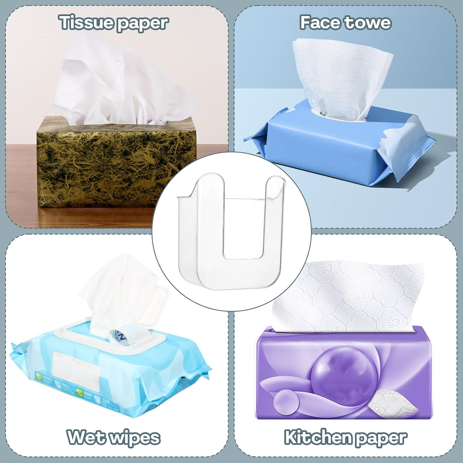 Wipes Dispenser, Wall-Mounted Rectangular Transparent Plastic Wipes Holder for Bathroom, Kitchen, Bedroom image number 2