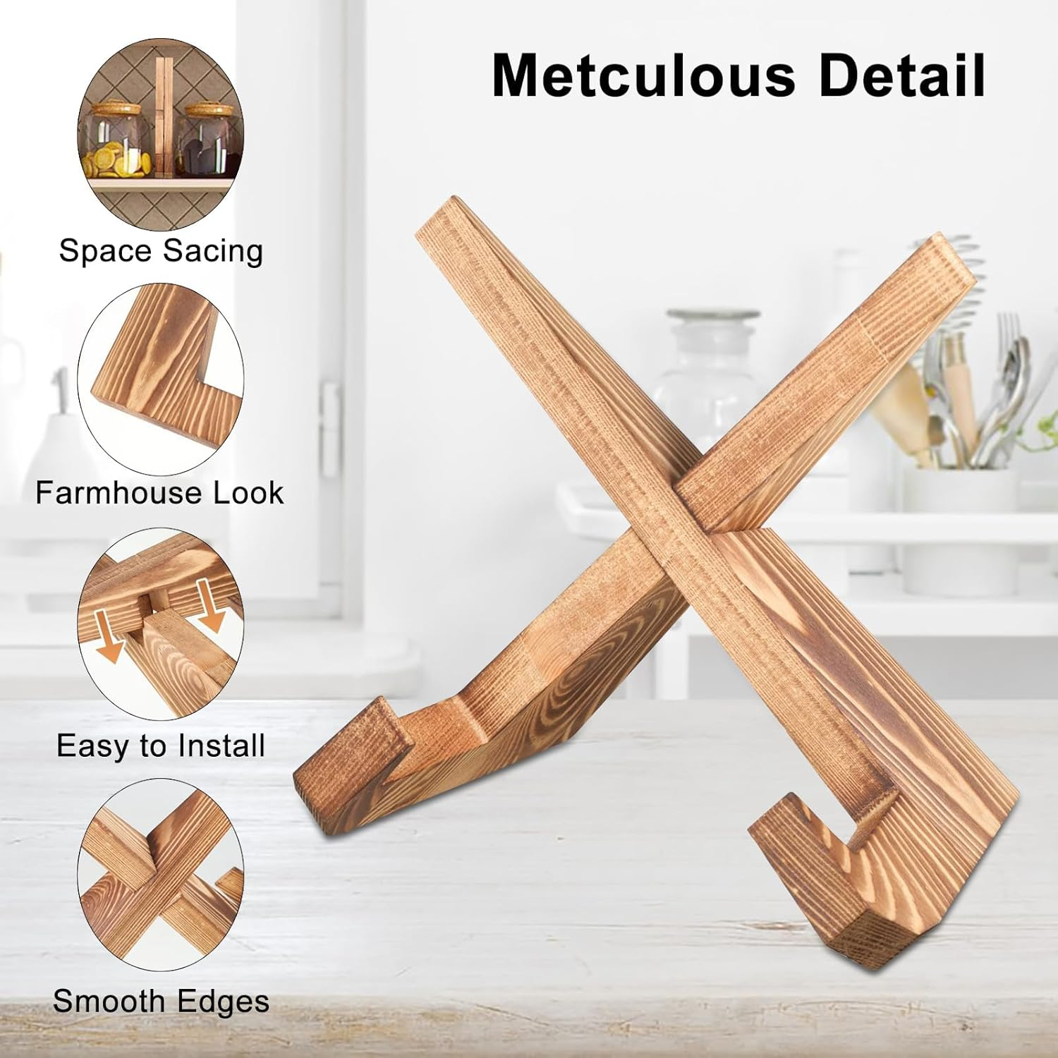 Cookbook Stand Wooden Cookbook Holder Solid Wood Recipe Book Holder Farmhouse Cook Book Stand Rustic Display Stand Kitchen Counter Decor for Cooking Reading Hands-Free Tablet image number 4