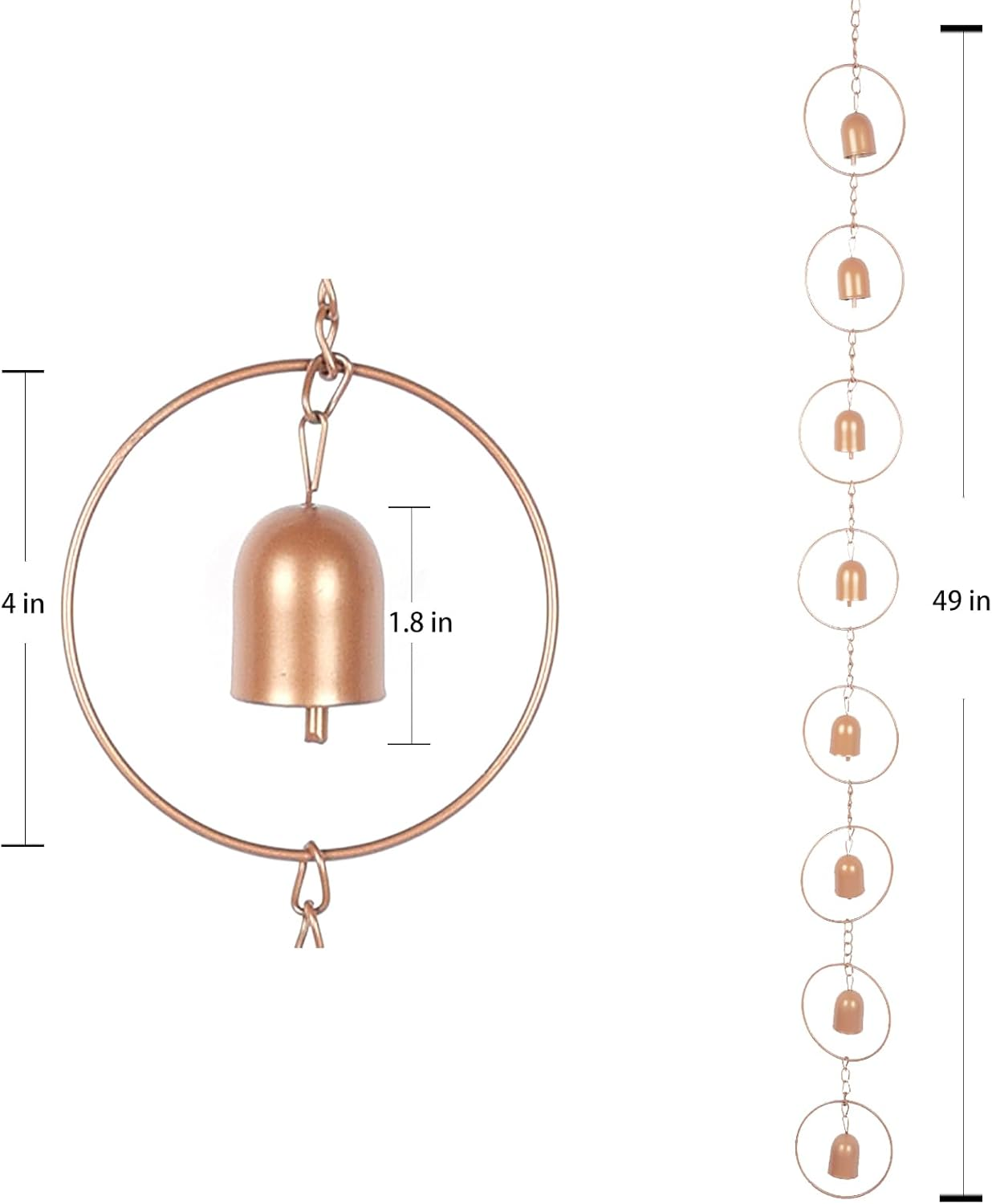 49-Inch Rain Chain with Vintage Bell Charms for Gutters - Elegant Home Decor and Rainwater Collection image number 4