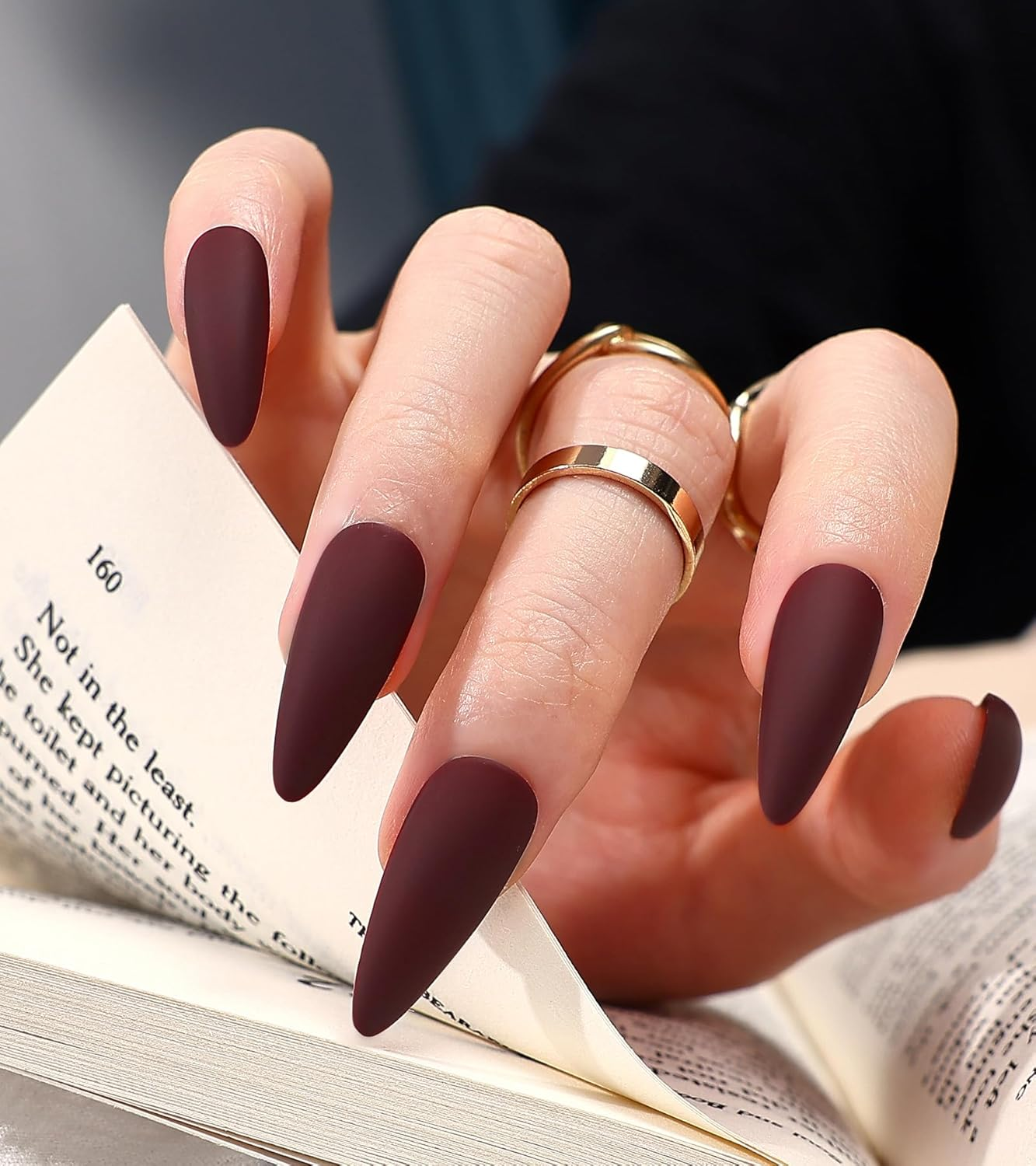 Morily 24Pcs Fake Nails Matte Pure Color Medium Long Stiletto Almond Press on Nail False Tips Artificial Finger Manicure for Women (Wine Red) - French Ombre image number 6