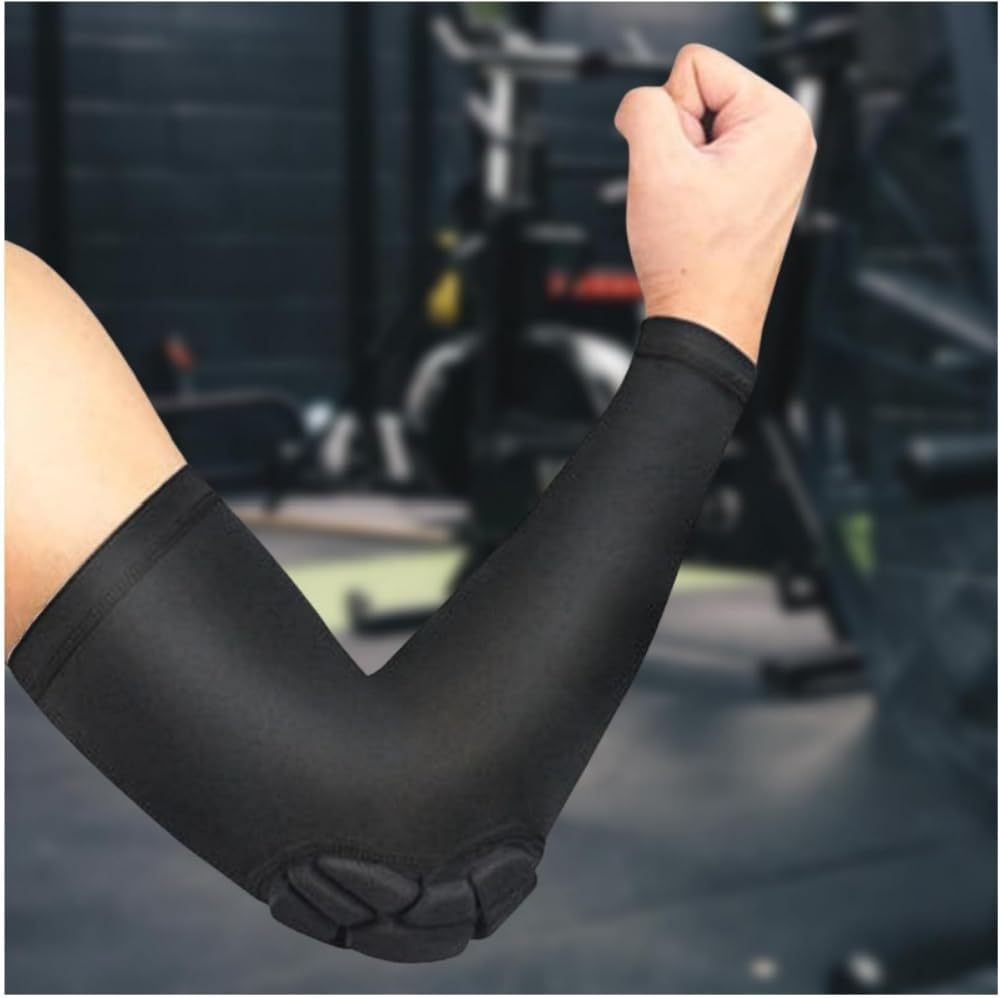 2 Pcs Shield Shape Elbow & Shin Pads Set - Crash Proof Compression Arm Sleeve Brace Protector for Volleyball, Basketball, Football, All Contact Sports (1 Pair, Black, Large) image number 3