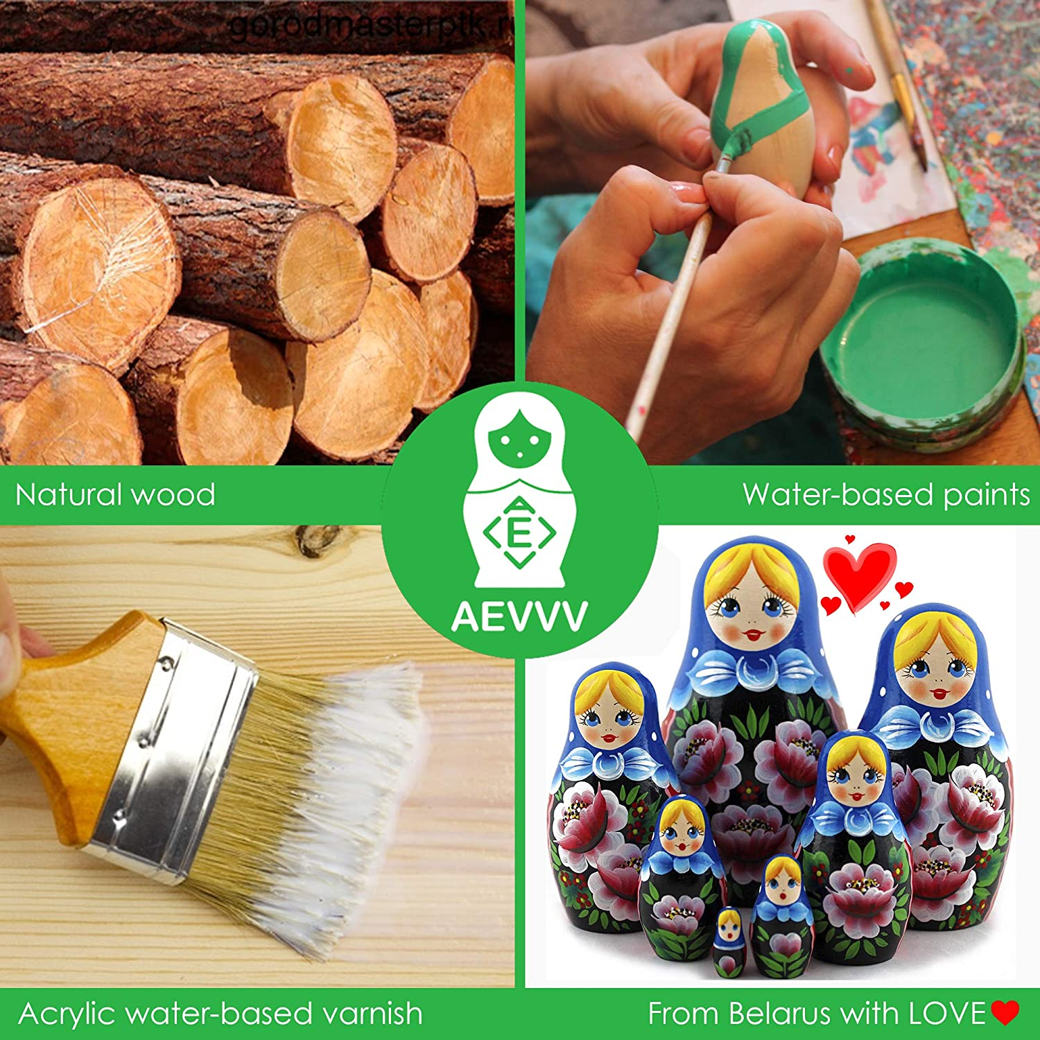 Nesting Babushka Dolls - Handmade Rose Hand-Painted - Matruska Stacking 7 Dolls - Munecas Rusas - Home Decor Decorations image number 3