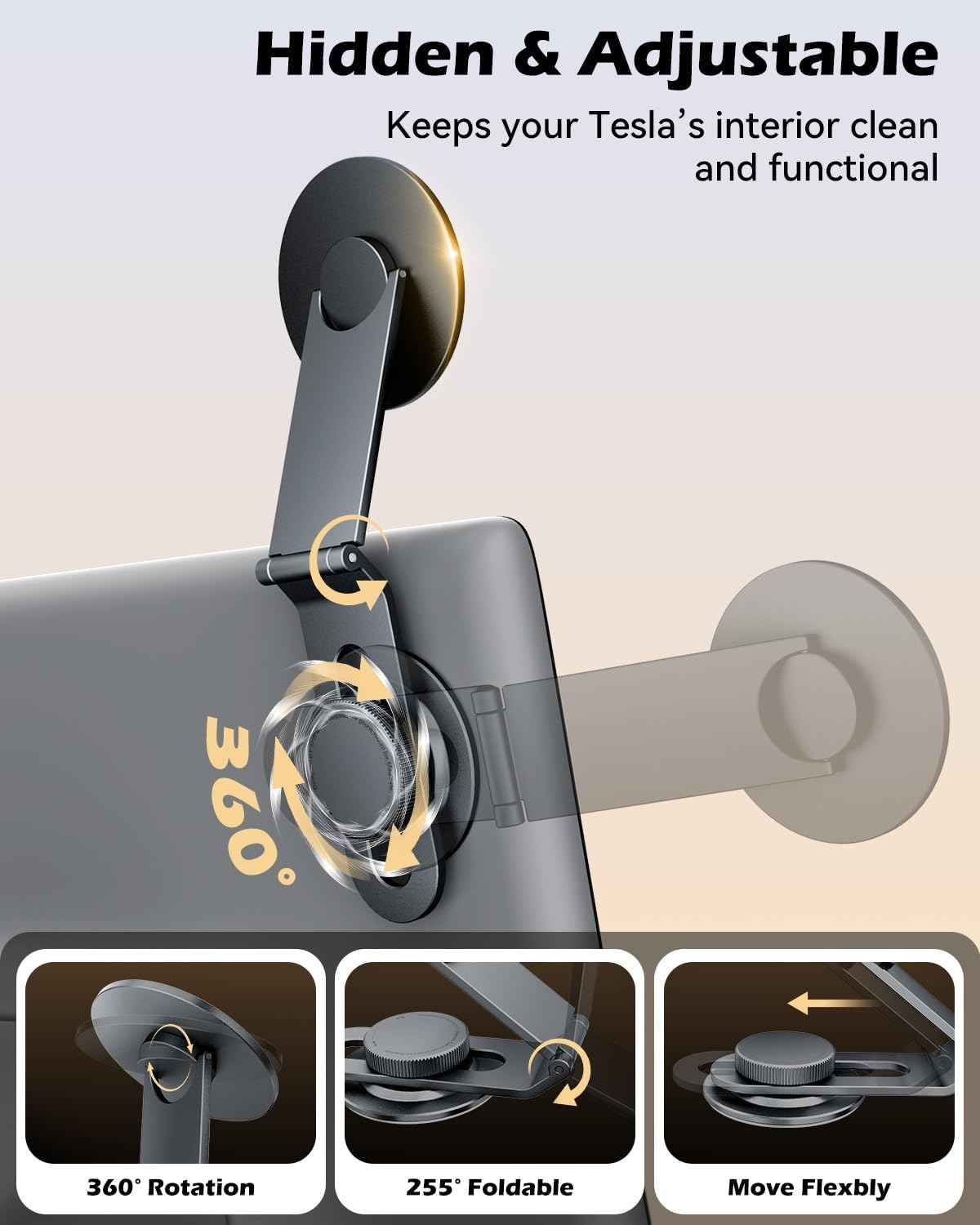 Cloudvalley Tesla Model 3/Y Phone Mount, Magnetic Car Metal Holder with Strong Magnet Power, [Foldable & Extendable Hidden Design]Tesla Screen Stand for 3/Y/S/X/Cybertruck, Designed for Magsafe Iphone image number 3