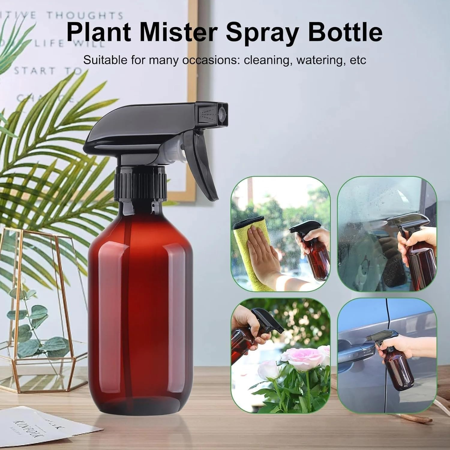 3 Pack Spray Bottles Water Spray Bottle for Plant 10 Oz/300 Ml Plastic Refillable Containers Fine Mist Small Spray Bottle with Adjustable Nozzle for Hair Cooking Cleaning (Clear/Brown/Green) image number 6