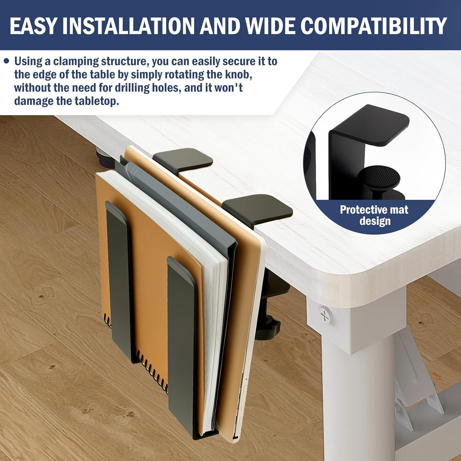 Firm Hanging Desk Side Laptop Mount, Metal Desk Side Storage Organizer, No Punch under Desk Laptop Holder Clamp for Office School Home image number 1