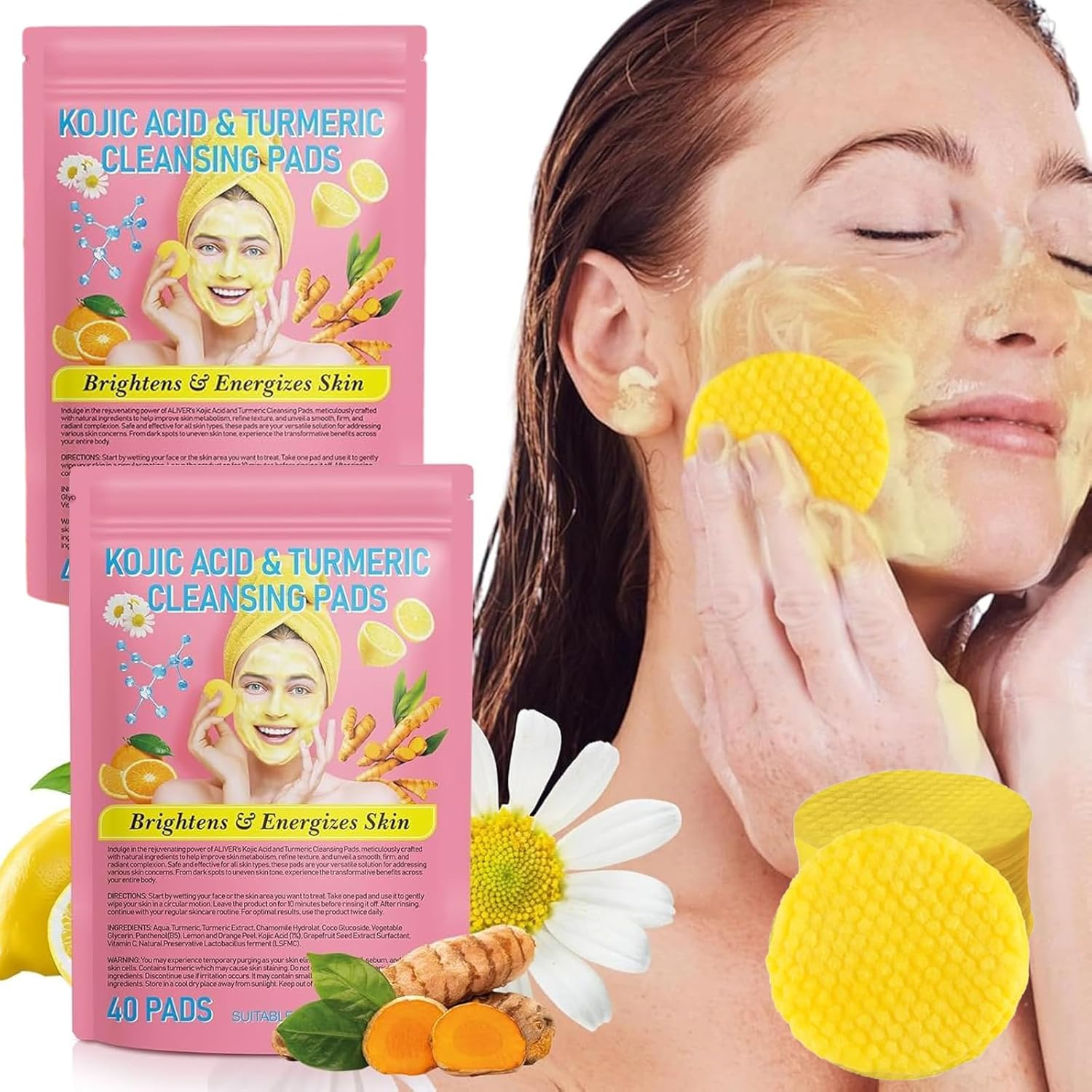 80Pcs Exfoliating Kojic Acid and Turmeric Face Scrub Pads for Deep Cleansing and Oil Control image number 5