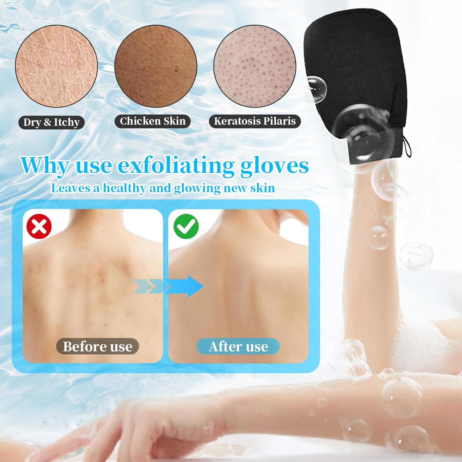 4 PCS Exfoliating Gloves, Bath Glove for Deep Cleansing Body, Dual-Sided Exfoliating Gloves for Effective Dead Skin Removal, Suitable for All Skin Daily Skincare, Clean Pores, Unisex (Black, 15X21Cm) image number 6