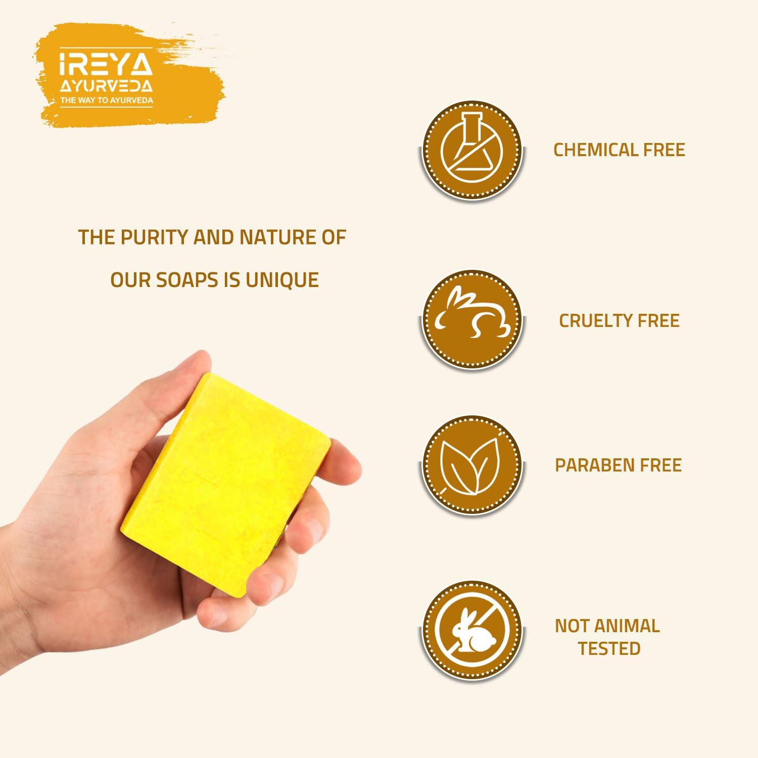 Ireya Ayurveda Turmeric Sandal Soap - 125 G - Soap Bar - Vegan - Handmade Soap - Moisturizing Soap