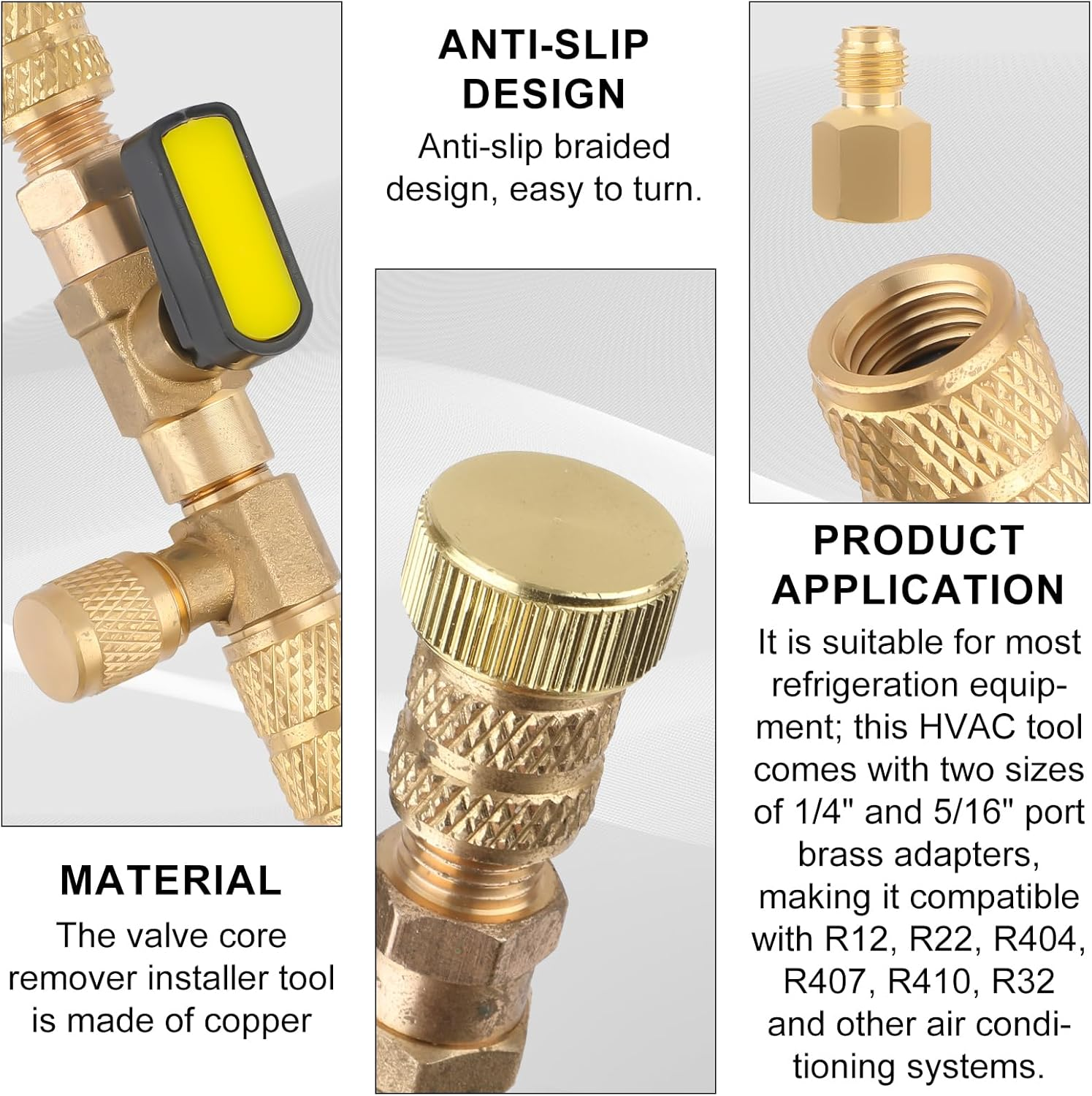 Gosknor Valve Core Remover Installer Tool, with Dual Size SAE 1/4 and 5/16 Port Brass Adapter Schrader Valve Tool HVAC Valve Core Removal Tool with 20Pcs Valve Cores for R22 R410A Refrigerant Systems image number 5