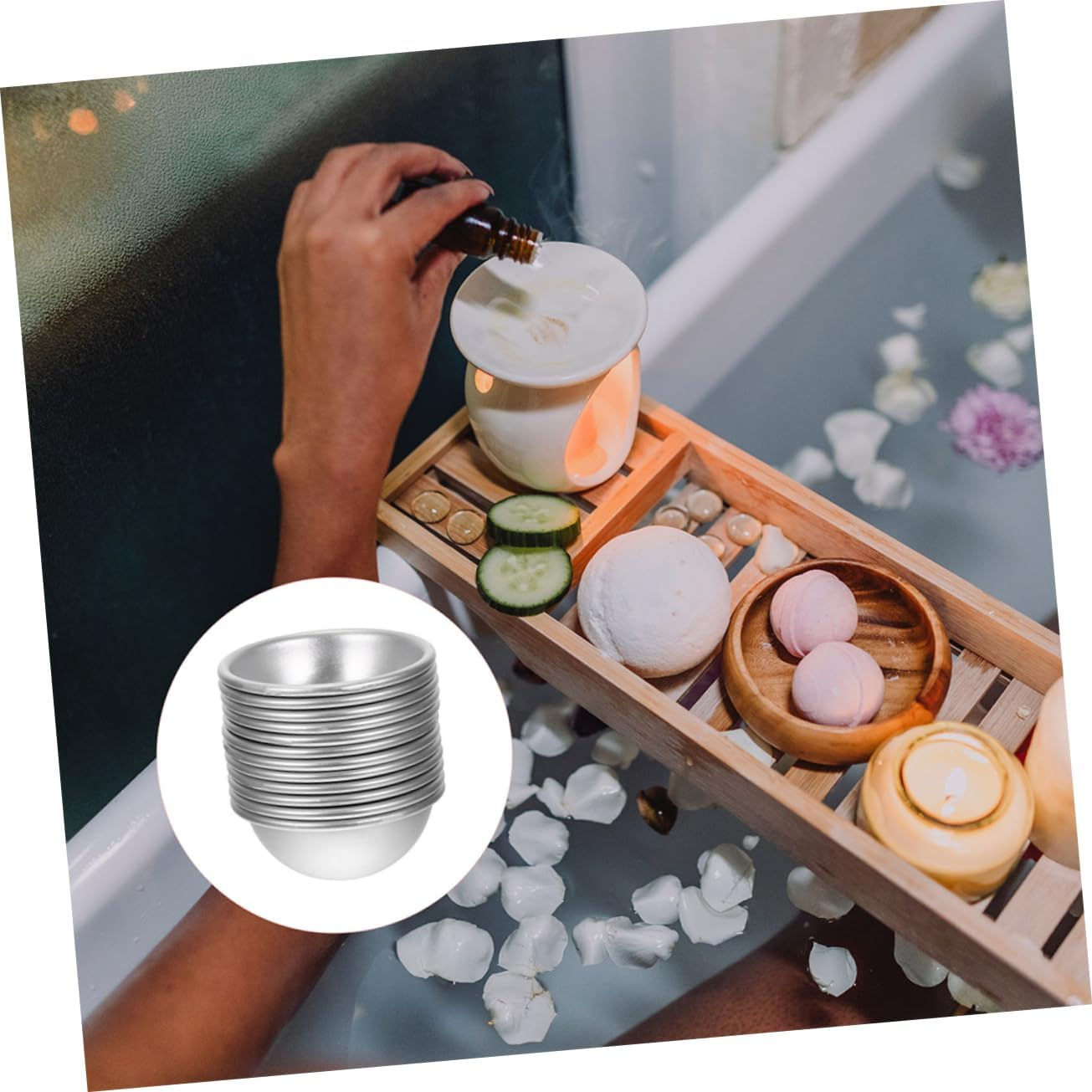 Hohopeti 10Pcs Aluminum Alloy Bath Bomb Molds Semicircular Molds for Salt and Bath Salts DIY Molding image number 2