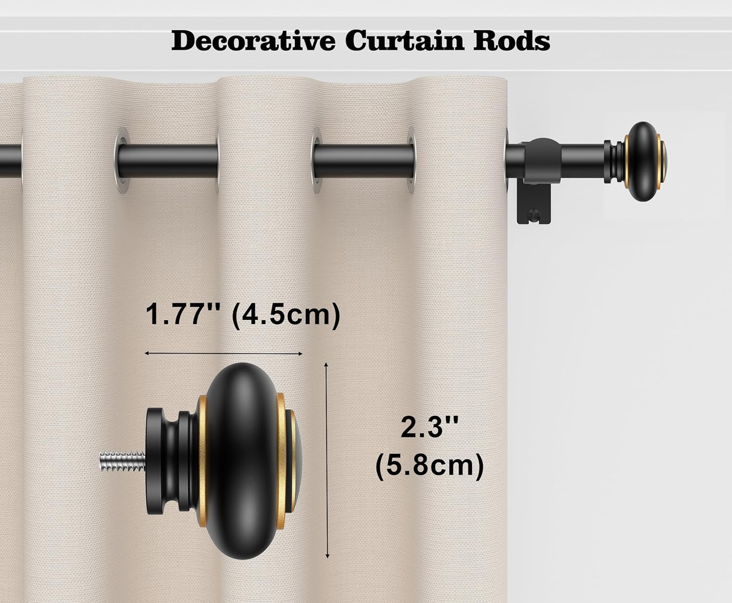Curtain Rods 45-299 Cm, for Window 279 Cm, Adjustable Length Heavy Duty Decorative Finials Diameter 2.2 Cm, Black image number 5