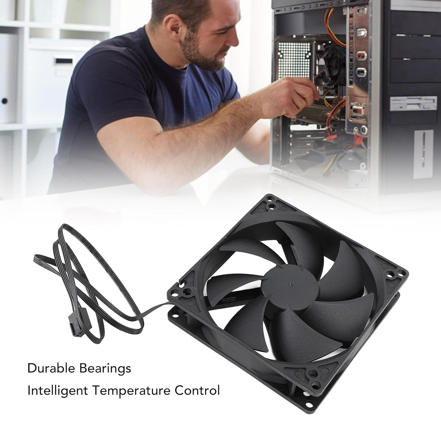 PWM Case Fan, 100Mm Dual Ball, Low Noise, High Speed, Intelligent Temperature Control, 4PIN Computer Cooling, for PC image number 1