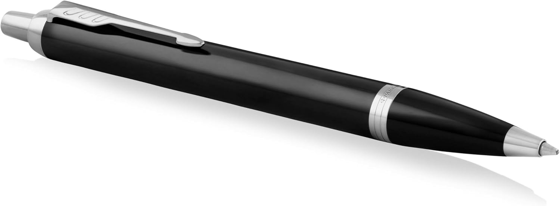 PARKER IM Ballpoint Pen, Black Lacquer Chrome Trim with Medium Point Blue Ink Refill (1931665)
