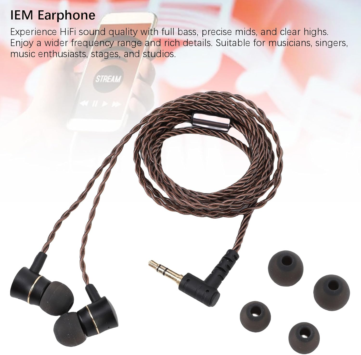 Focket in Ear Monitor, Hifi Wired Earbuds, Gaming Earbuds, Hybrid IEM Earphones with 3.5Mm Gold Plated Plug and OFC Cable for Singers Musician