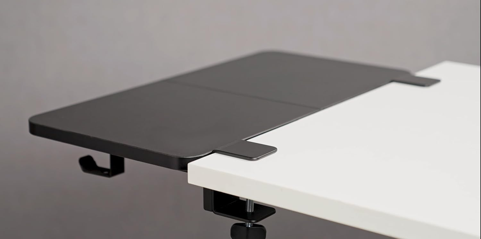 Officeozone Desk Extension Tray with Storage Holders, Heavy-Duty Clamp,Matte Black, Expand Workspace with Laptop & Headphone Holders image number 4