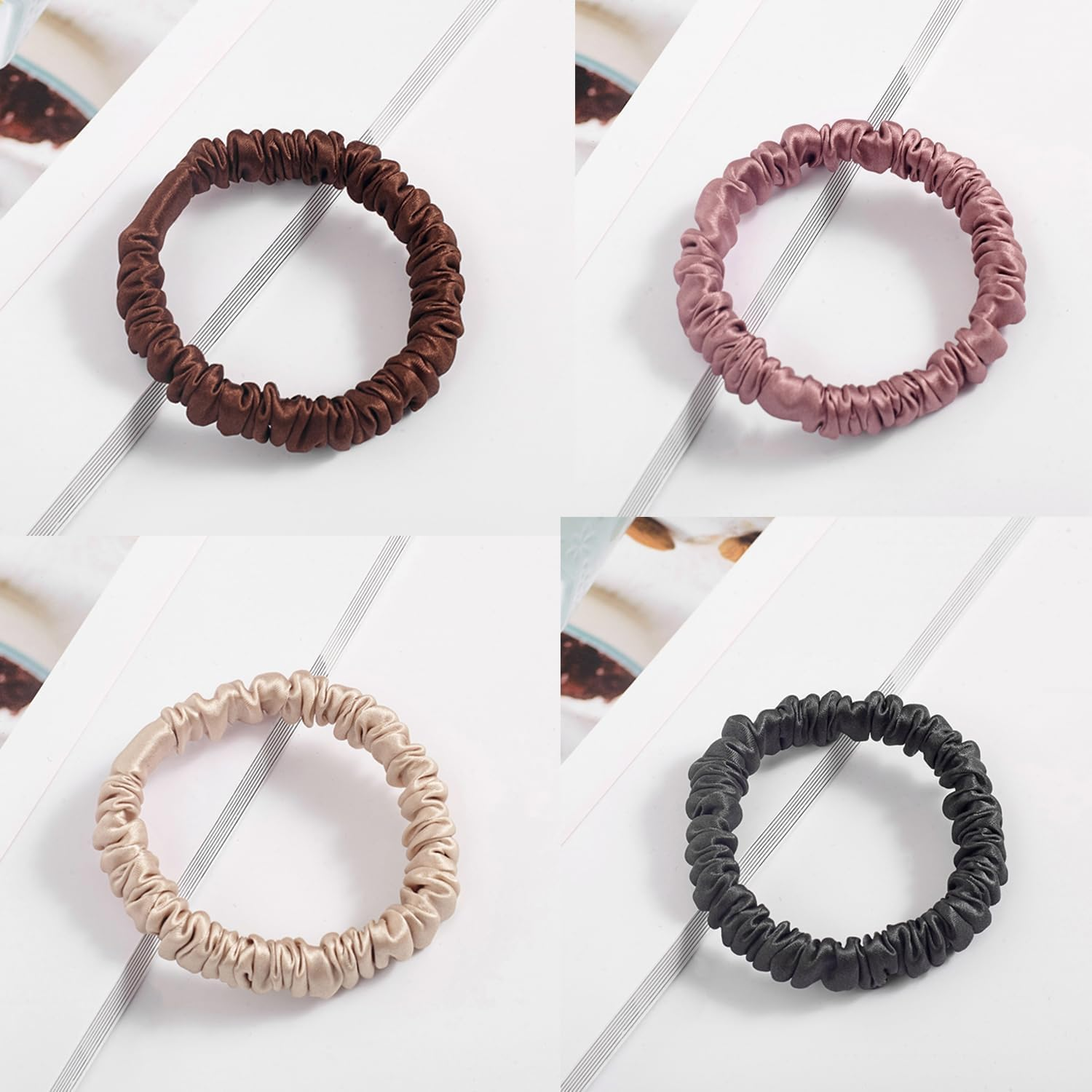 4 Pcs Silk Scrunchie, Betterjonny 100% Pure Mulberry Silk Hair Ties Hair Bands Silk Hair Ties No Damage Skinny Scrunchies for Women,Girls,Everyday Hair Ties image number 4