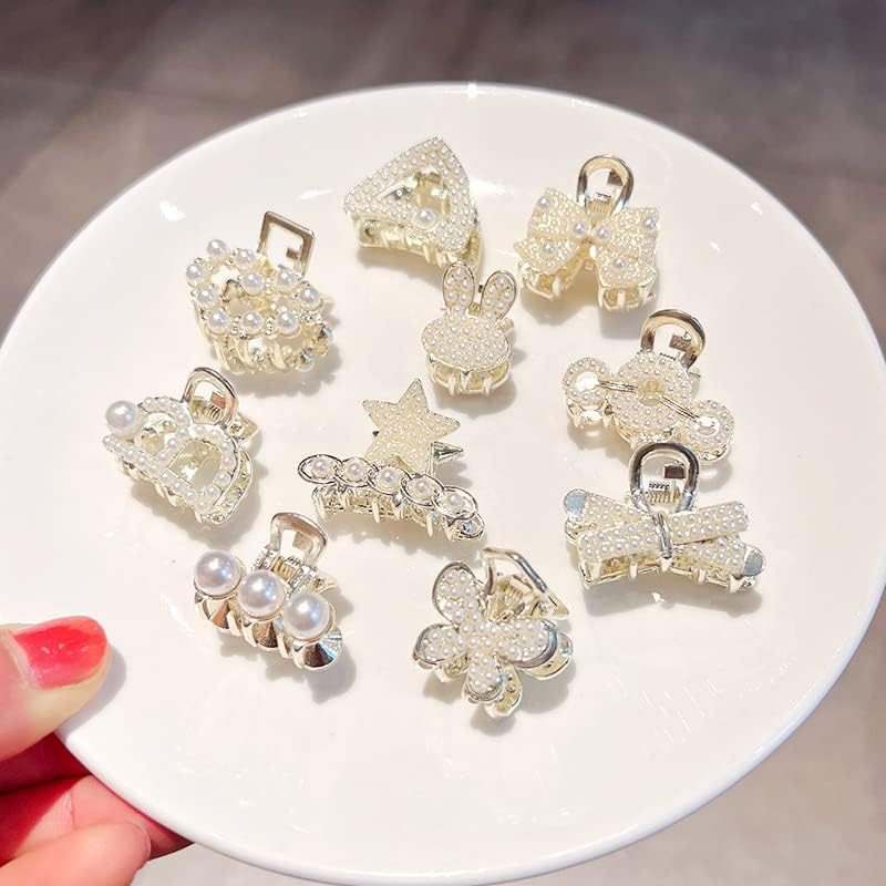 6Pcs Pearl Mini Claw Clips - Bangs Styling Claw Clips Cute Hair Accessory Set for Girls and Women (Set3#)