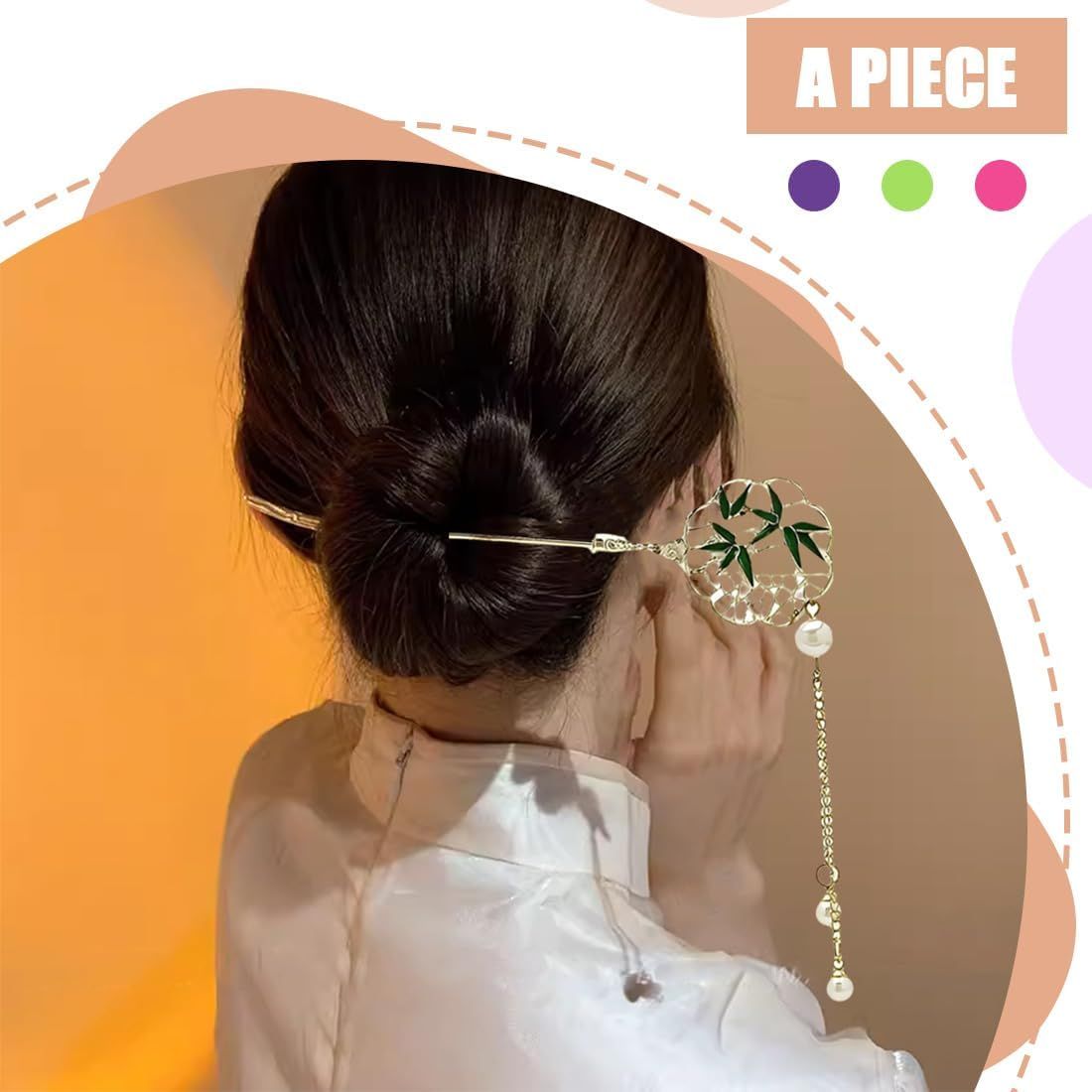 Antique Hairpin, 1 Piece Vintage Hair round Fan Bamboo Hair Sticks Hair Chinese Hair Pins Old Hair Clip for Decorative Hair Solid Hairstyle image number 1