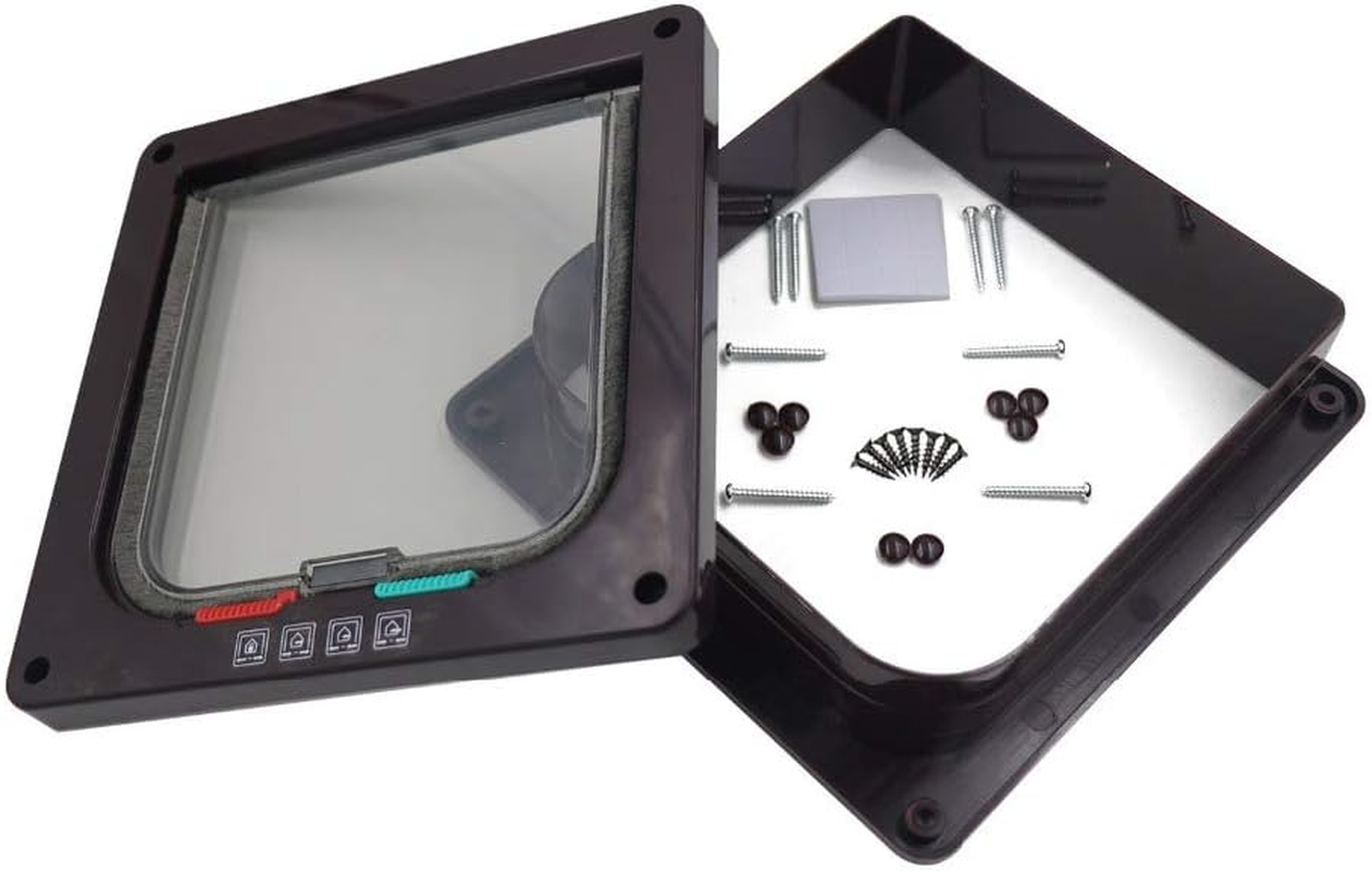 Dog Cat Flap Door with 4 Way Security Lock Flap Door for Dog Cats Kitten ABS Plastic Small Pet Gate Door Kit Cat Dogs Flap Doors (Brown) image number 2