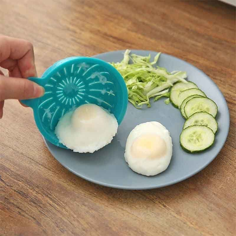 Microwave Egg Poacher, Silicone Draining Egg Boiler Double Cup Egg Boiler Non-Stick Egg Cooker Poached Egg Steamer Poached Egg Maker (Blue) image number 2
