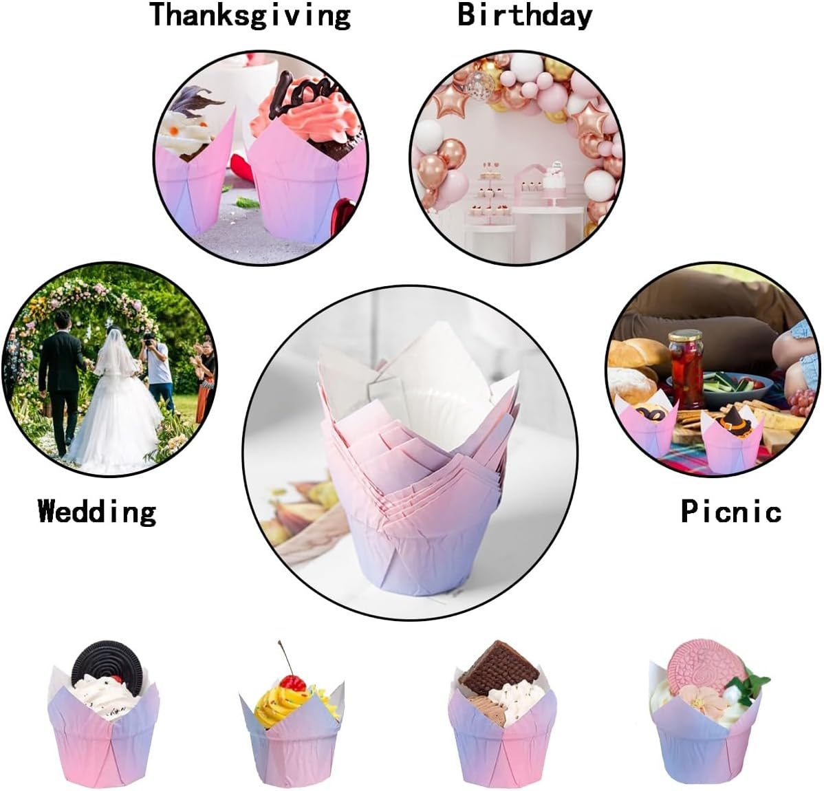 100 Pack Tulip Baking Cups for Weddings Birthdays Baby Showers - Decorative Paper Cupcake Liners for Special Occasions - Pastry Wrappers for Muffins and Cupcakes image number 6