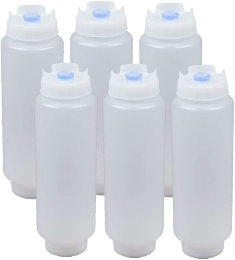 16Oz Inverted Plastic Squeeze Bottles,Condiment Squeeze Bottles for Sauces, Refillable Large Valve Dispenser Ketchup Sour Cream Squeeze Bottles for Restaurants Catering (6 Pcs)