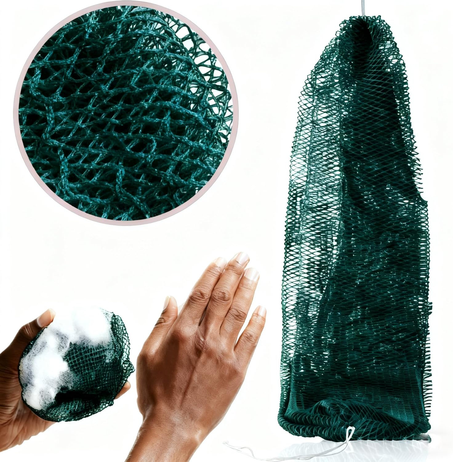 African Bath Sponge Set, Mesh Exfoliating Body Scrubber, Long Net Wash Cloth in Emerald Green and Yellow, 2 Pack